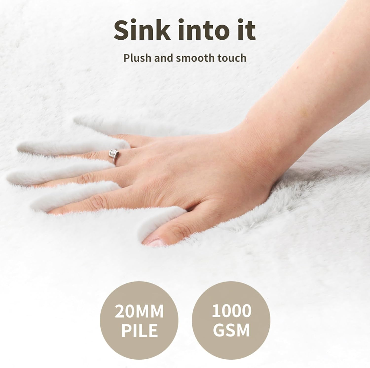 MARLOW Fluffy Shaggy Rug Anti-Slip, Faux Fur Sofa Rugs, Super Soft Floor Carpet for Bedroom, Living Room, Office (200X80Cm,White) image number 6