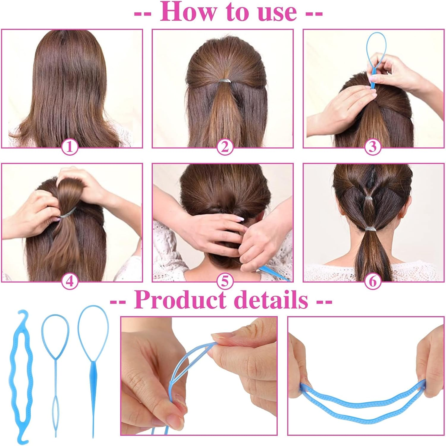 PAOFUFUI 1000Pcs Elastic Clear Hair Bands, Rubber Band Cutter, Topsy Tail Styling Tools, Girls' Christmas Accessories Gift Set (Clear) image number 6