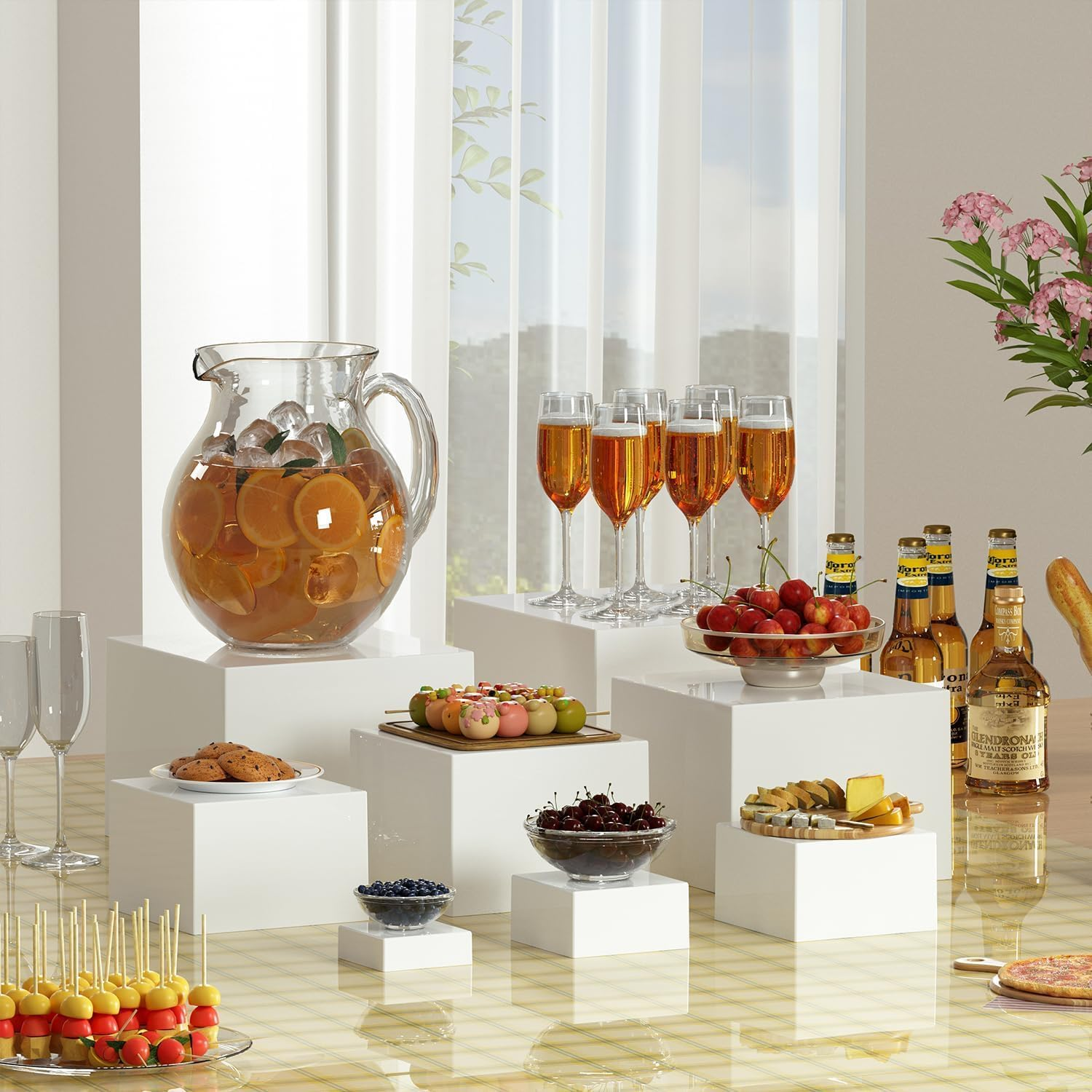 8 Pack White Acrylic Boxes for Display as Buffet Risers and Stands, Food Risers for Party, Table, Cupcake, Candy, Brunch, Jewelry, Decor (White) - Clear image number 4