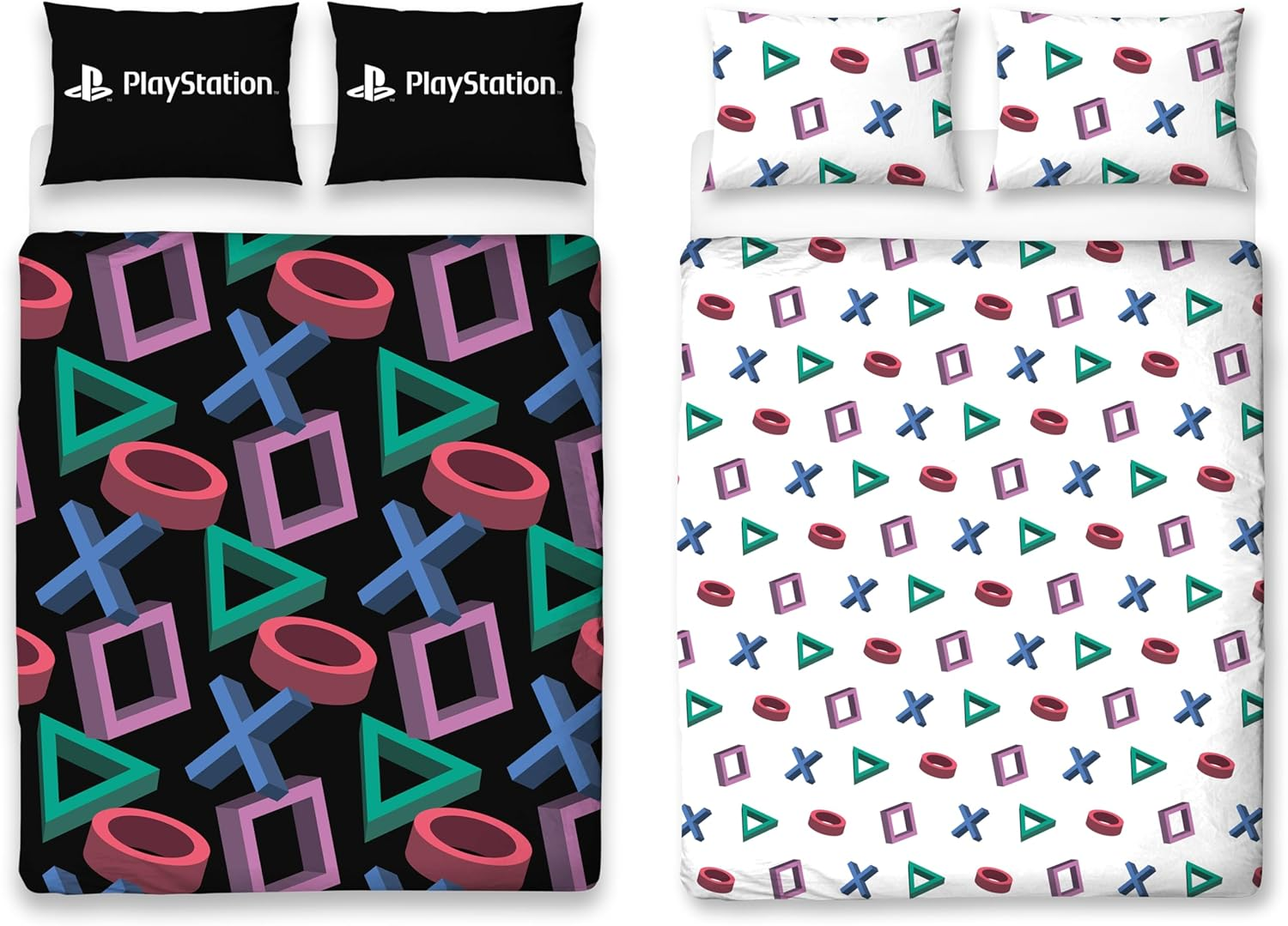 Official Playstation Double Duvet Cover Set | Abstract Design Reversible 2 Sided Bedding Including Matching Pillow Cases | Gaming Black Double Bed Set image number 3