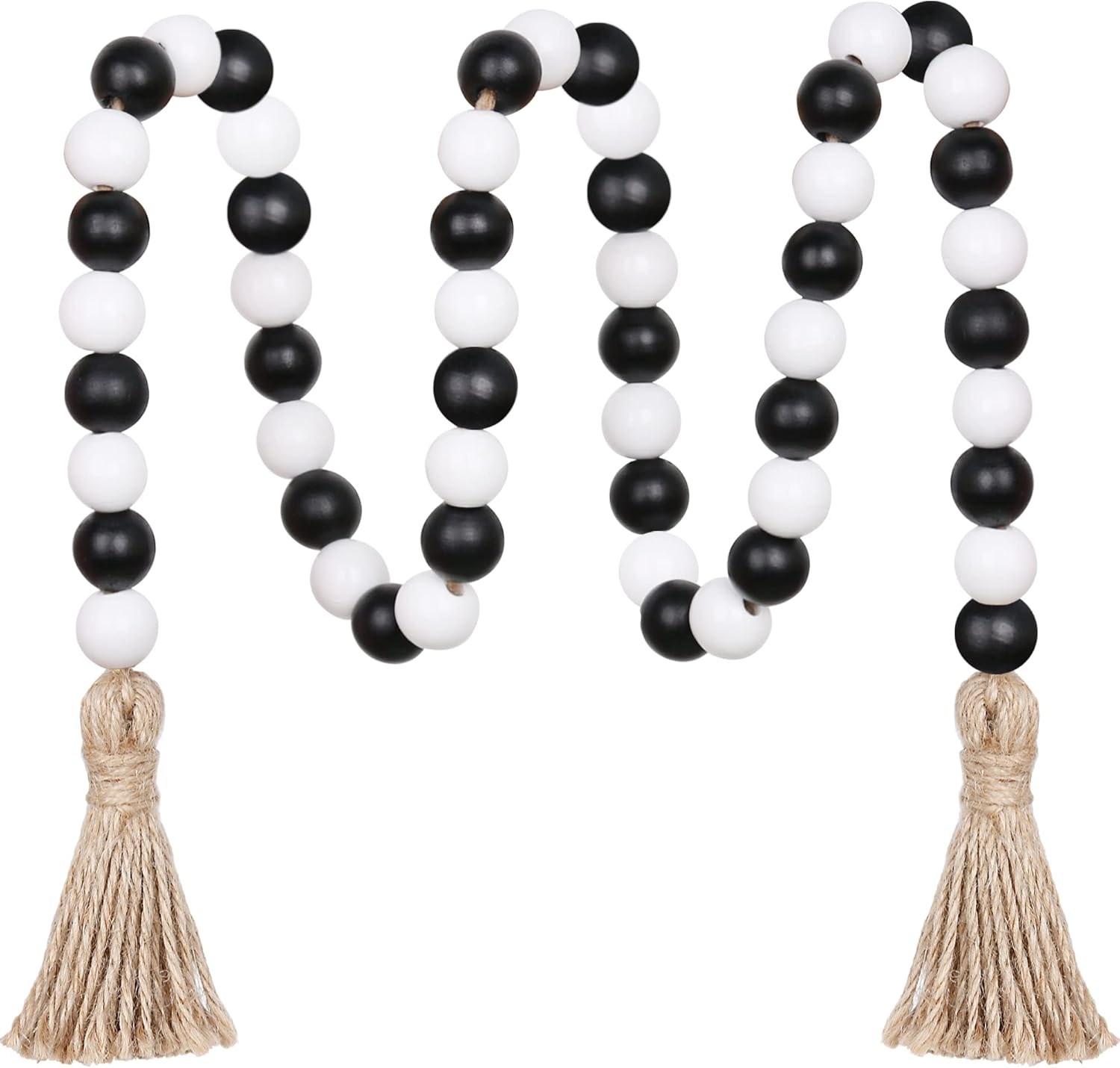 Meplait Wood Bead Garland - 39In Farmhouse Beads with Tassels for Tiered Tray Decor - Black & White