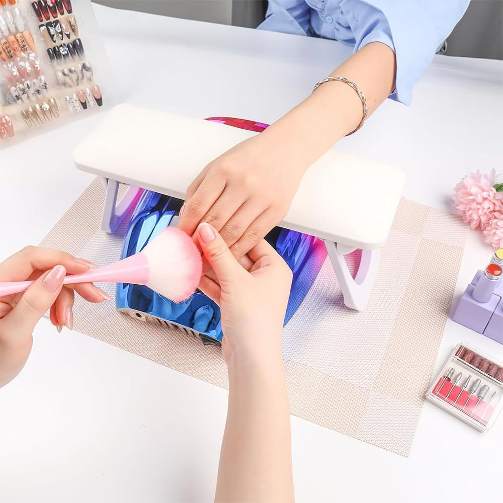 Foldable Nail Arm Rest for Nail Techs &ndash;Soft Microfiber PU Leather Hand Pillow Stand with PVC Table Mat for Acrylic Nails, Salon & Home Use-White image number 6