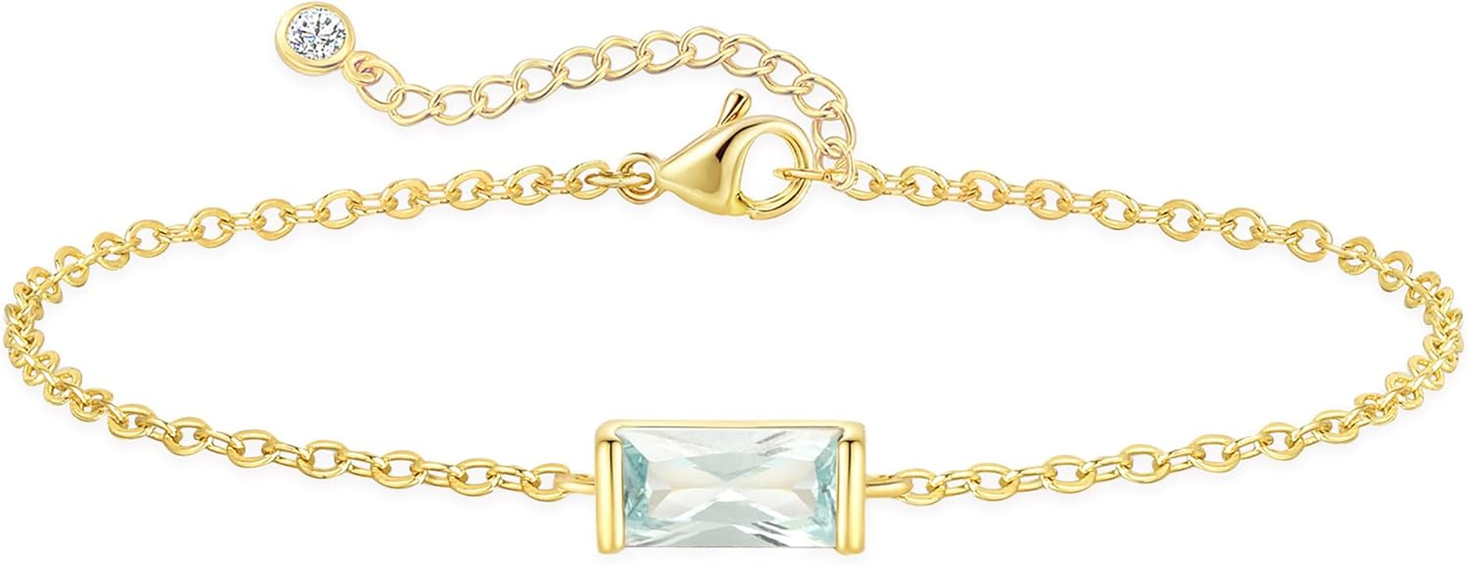 FUNEIA Birthstone Gold Bracelets for Women Teen Girls Non Tarnish Trendy Dainty 14K Gold Plated Bracelet Stack Stackable Blue Green May Emerald Friendship Bracelets Jewelry Gifts for Mom Best Friend