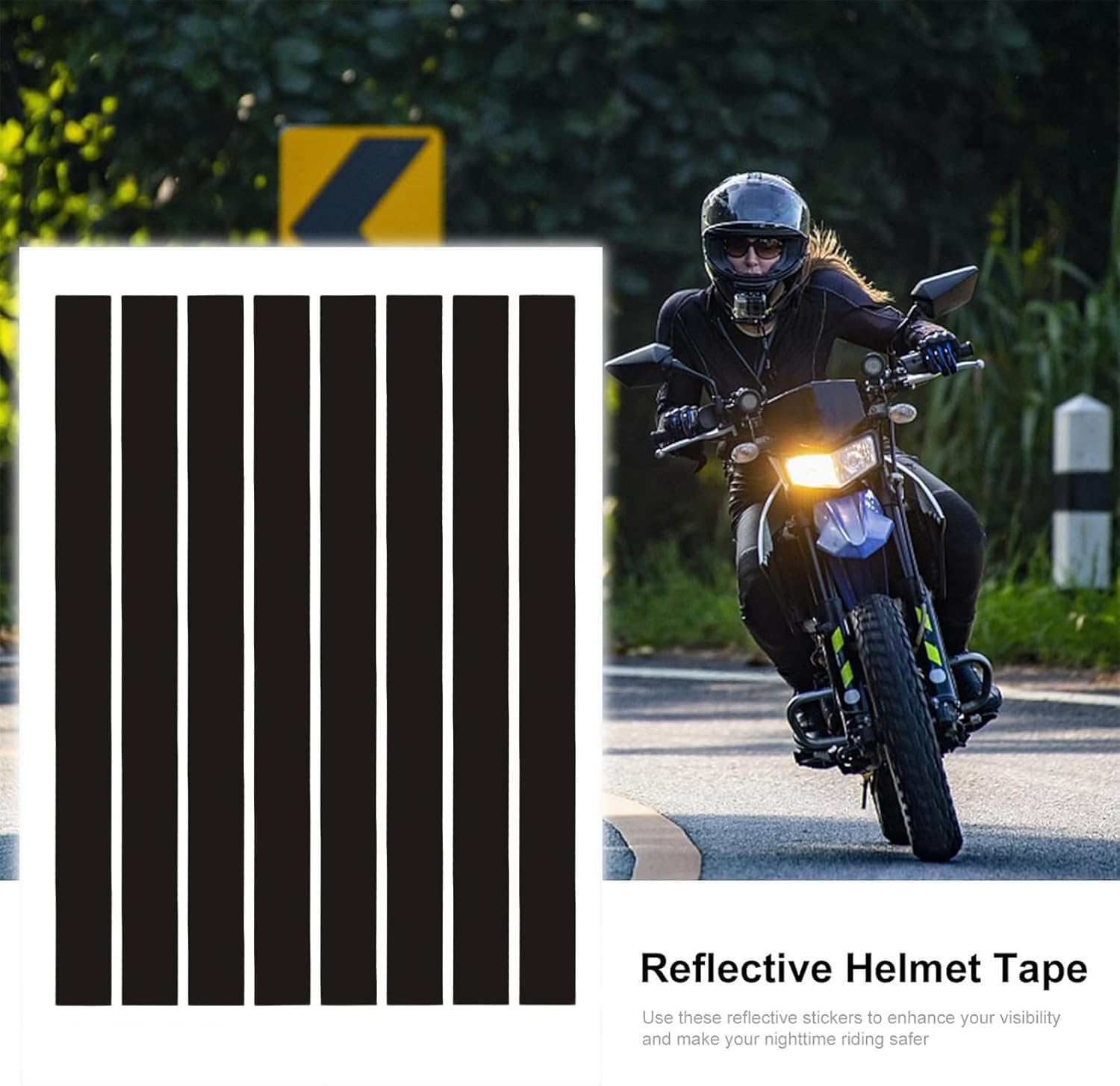 Fokmuaex Black Reflective Stickers - High Visibility Safety Decals, Waterproof Self-Adhesive Reflective Tape for Helmet, Motorcycle, Car, Bike, Laptop, DIY Warning Decor (Length 15 Cm) image number 2