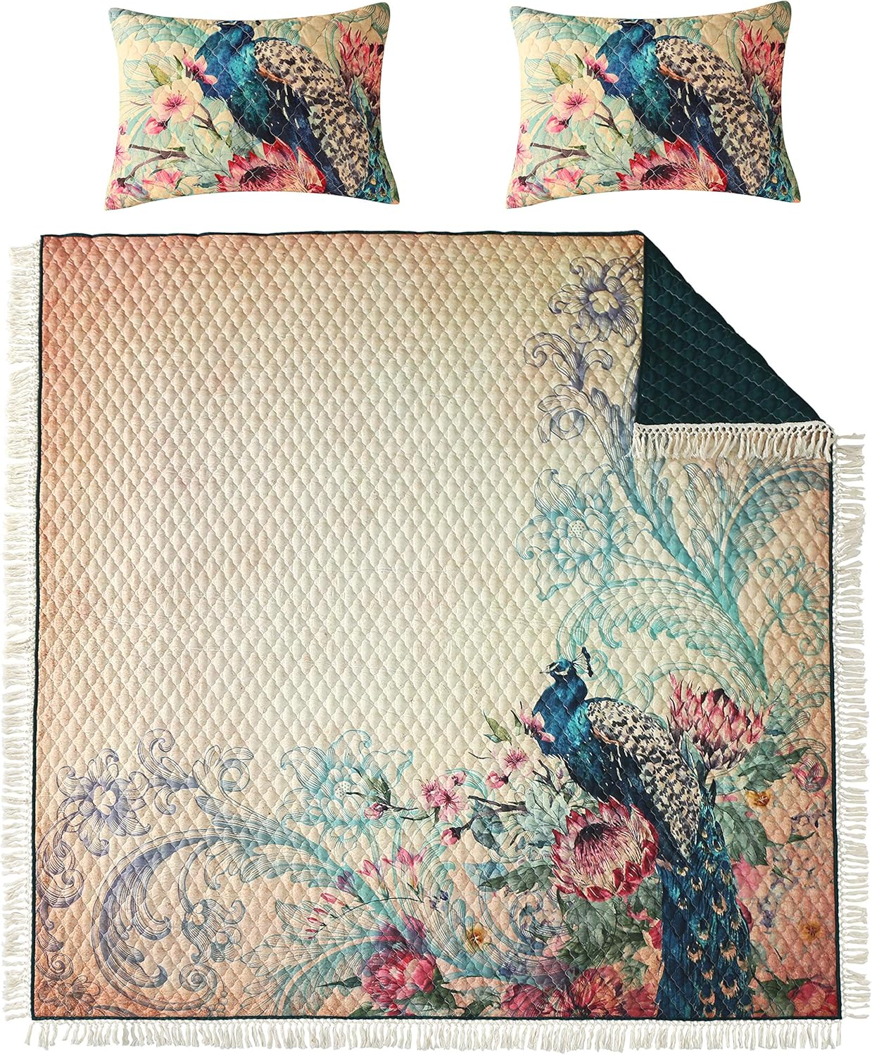 Barefoot Bungalow Eden Peacock Quilt Set, 2-Piece Twin/Twin XL, Ecru image number 1