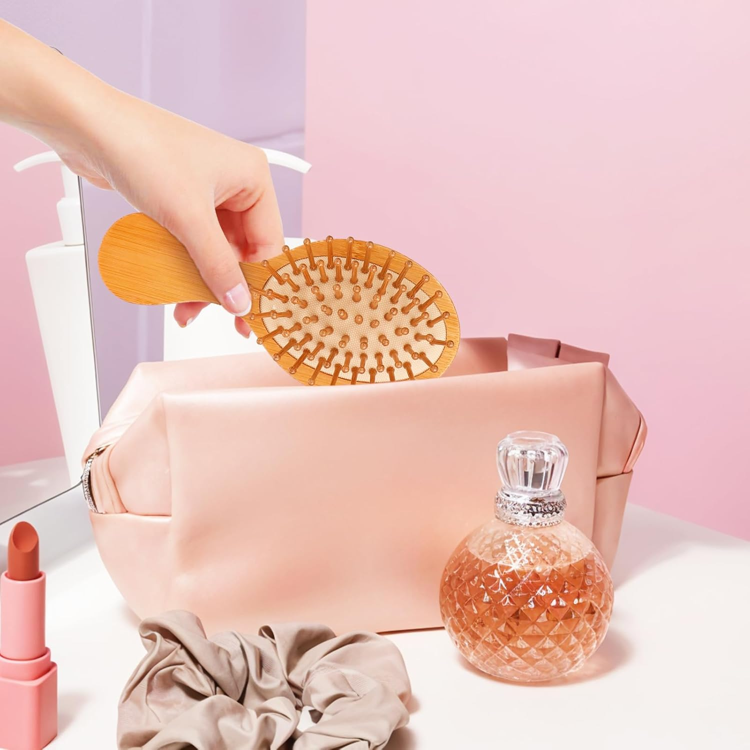 2 PCS Bamboo Hair Brush,Bamboo Brush Mini Hair Brush Anti-Static Travel Brushes for Hair Massage Scalp Detangling Brush Yellow Mini Hairbrush Natural Wooden Pocket Travel Small Hair Brush for All Hair