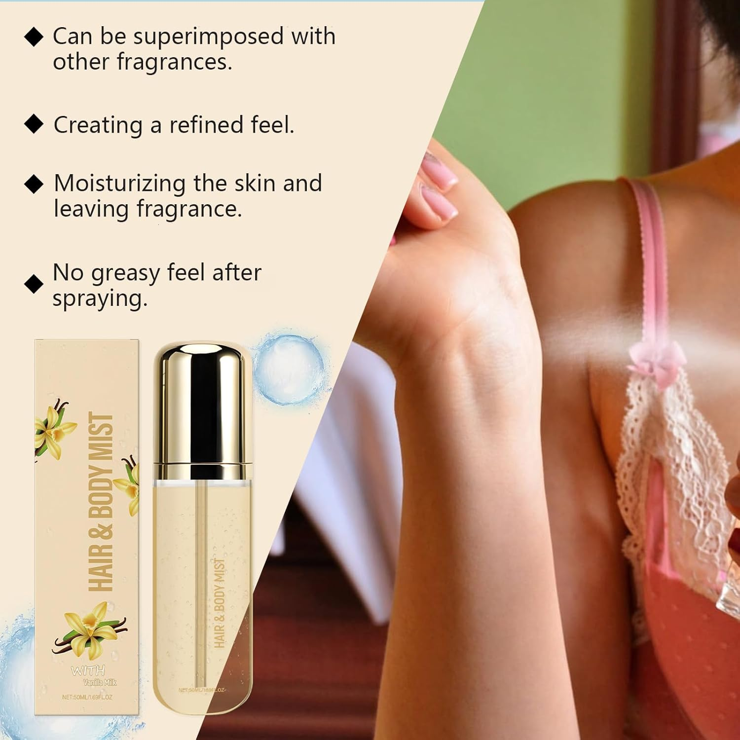 Vanilla Hair and Body Mist, Long-Lasting Perfume Spray for Women & Men, Light Fragrance Mist for Skin and Hair Care, Nourishing, Soothing for Lightweight Hydrating & Refreshing (3Pcs) image number 5
