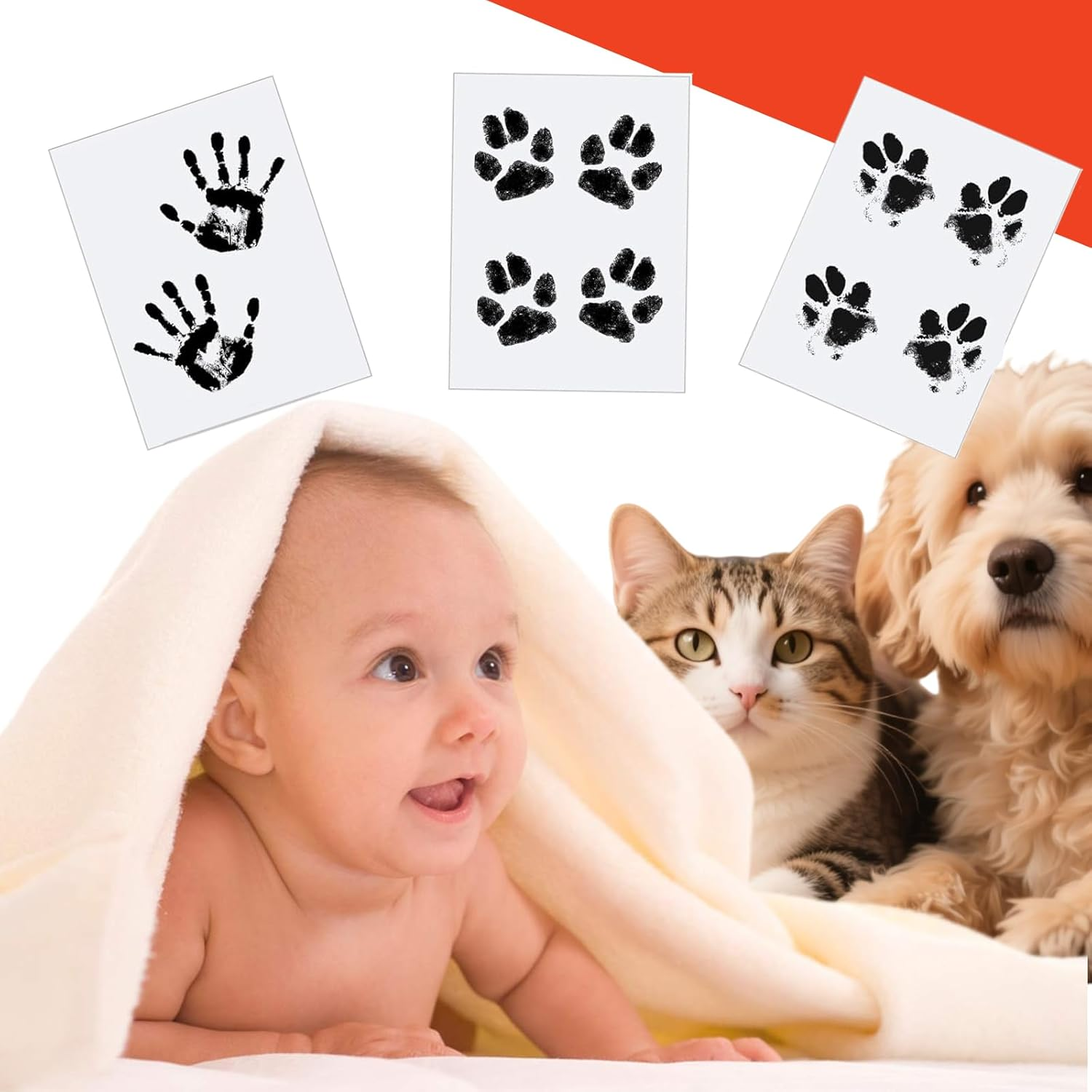 Jeyzuroa 4Pcs Inkless Hand & Footprint Kit - Baby & Pet Paw Print Keepsake Set with 4 Ink Pads, 8 Cards | Clean Touch Memory Maker for Newborns & Dogs image number 2