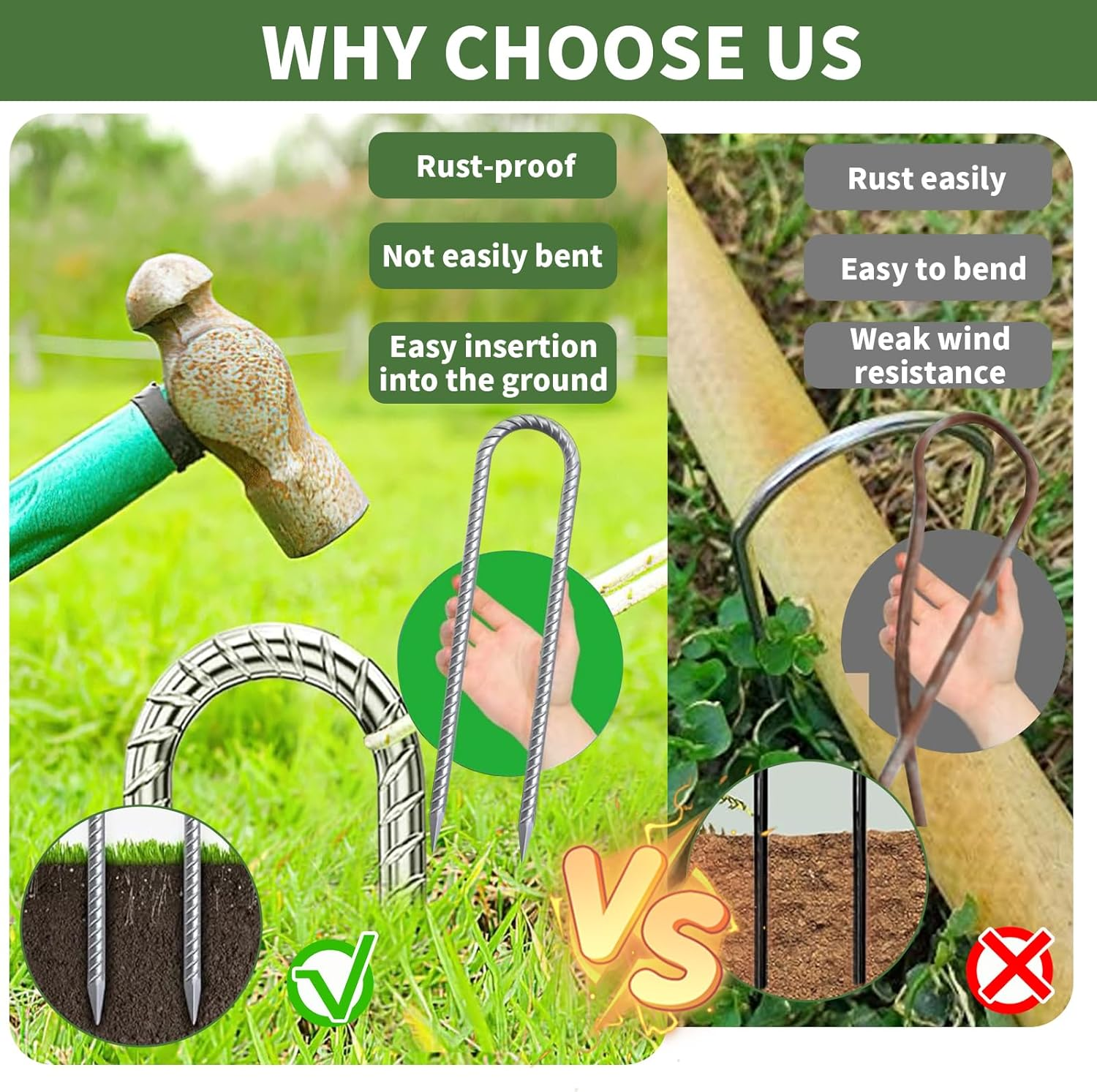 6 Pcs Rebar Ground Tent Stakes, 30CM Heavy Duty Metal Tent Pegs, Anti-Rust Galvanized Ground Anchor, Outdoor Camping Tent Stakes, Ground Anchor U Shaped Ground Nails for Garden Trampoline Swing (6) image number 1