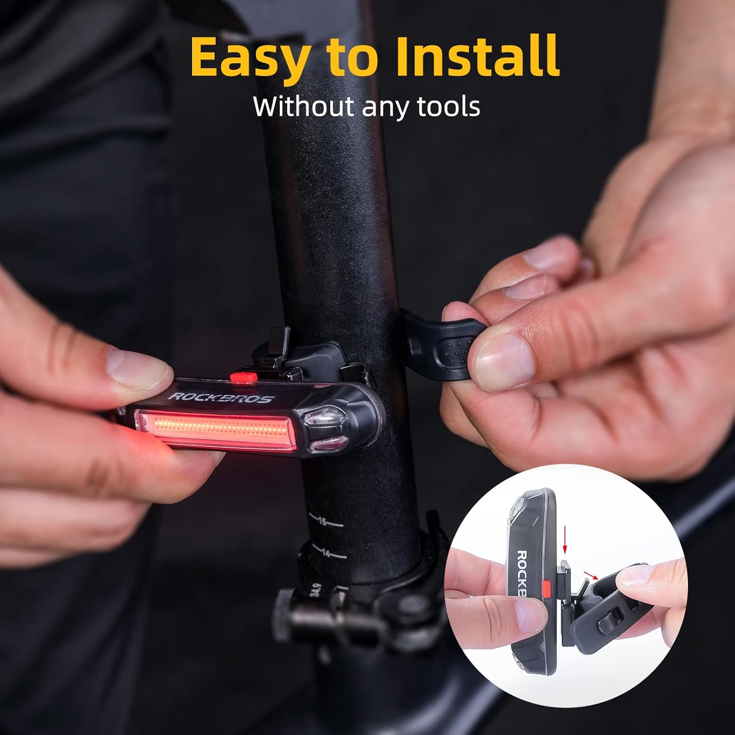 ROCKBROS Bike Tail Light USB Rechargeable Bicycle LED Rear Light Bright Warning Cycling Light Safety Light Multiple Modes for Road MTB Taillight image number 3