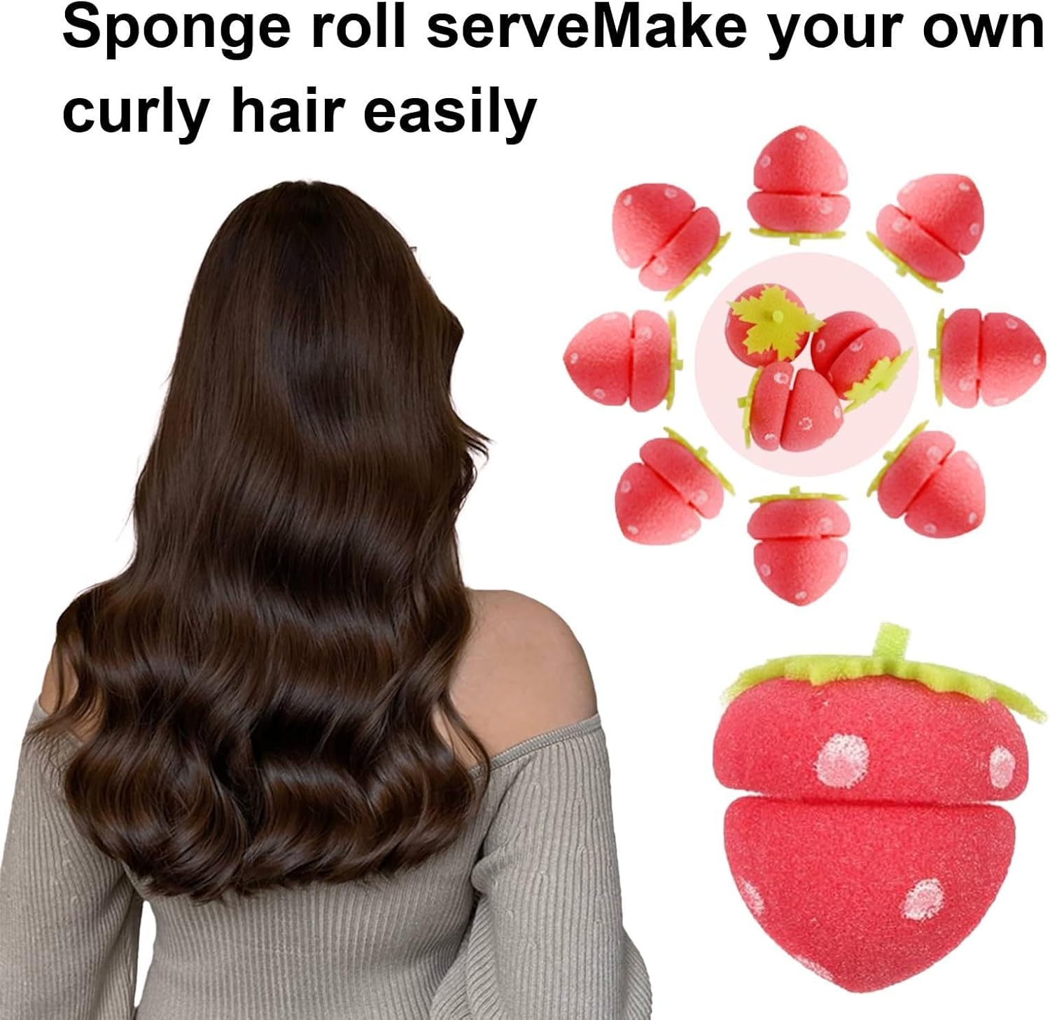 Strawberry Hair Curlers - Soft Hair Rollers, Hair Curl Tool, Night Curl Sponge, | Balle Lazy Sleep Curling Sponge, Curling Strawberry Shape Roller, Che image number 3