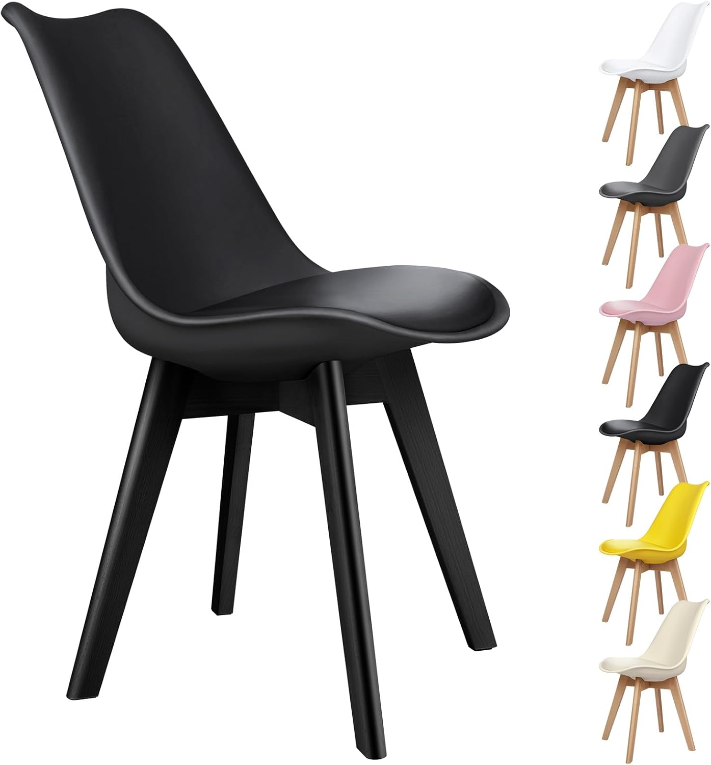 ALFORDSON PU Leather Dining Chair Set of 4 with Wood Legs, Kitchen Cafe Chair with Ergonomic Backrest & Anti-Slip Floor Protectors, Max 150Kg, Yellow