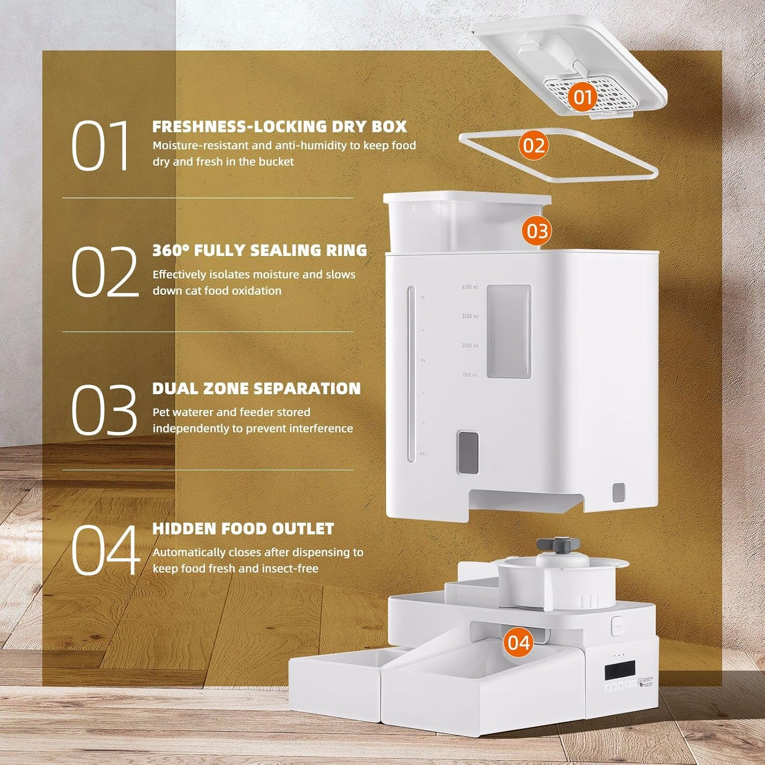 Pet Scene Automatic Pet Feeder Waterer Set, Wifi Smart Dog Cat Feeding Drinker with App Control Timed Voice Recorder, 5L Food & 4L Water Dispenser Capacity