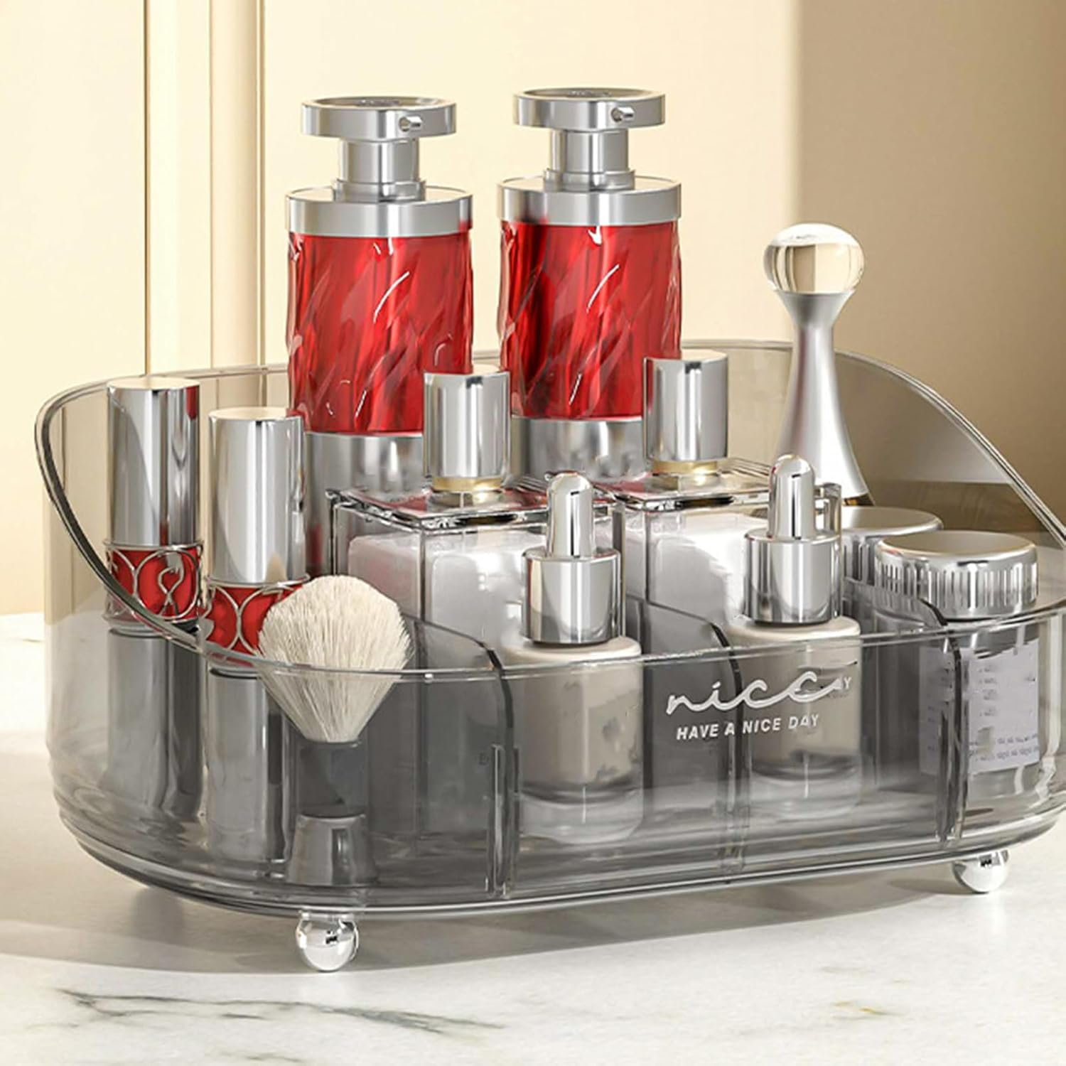 Makeup Organizer for Vanity | 4 Compartments Skincare Case Detachable,Cosmetic Organizer - for Display Bathroom Vanity Counter Dresser Desk Dorm Table Skincare image number 7