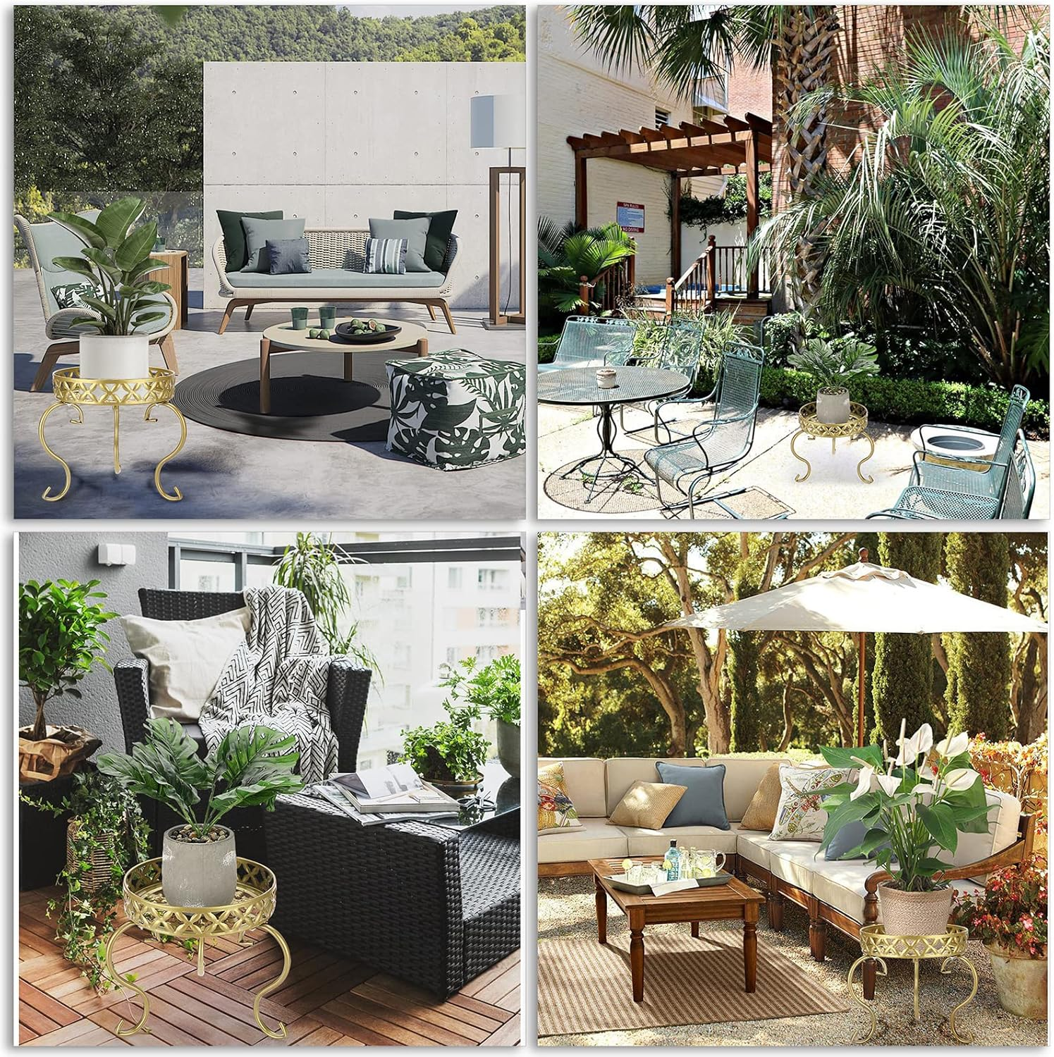 Ownmy Metal round Plant Stand Indoor Outdoor Flower Pot Holder, Heavy Duty Iron Plant Stand Display Potted Rack for Home, Garden, Patio, Golden Color - Black image number 3