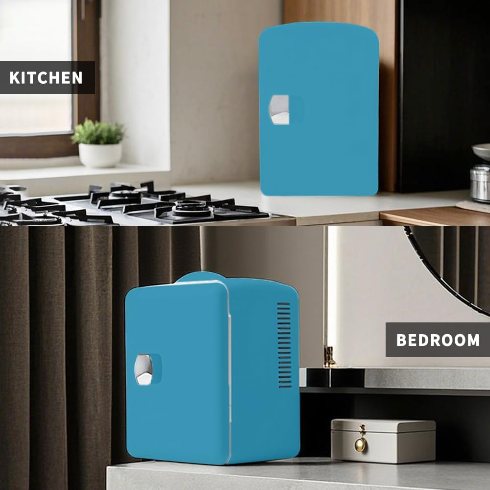 Mini Fridge 4 Liter,6 Can Portable Cooler Personal Refrigerator for Care, Compact Mini Fridge for the Office, Bedroom, Dorm,White/All Pink/Teal