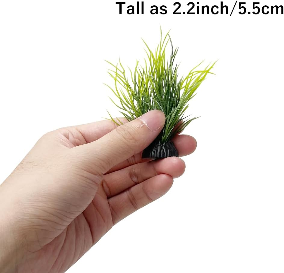 Smoothedo-Pets Aquarium Plants Fish Tank Decorations 20Pcs Small Size/1Inch Tall Plastic Artificial Plant Goldfish Waterscape Fish Hides Mini Grass Set (Green-Dark) image number 4