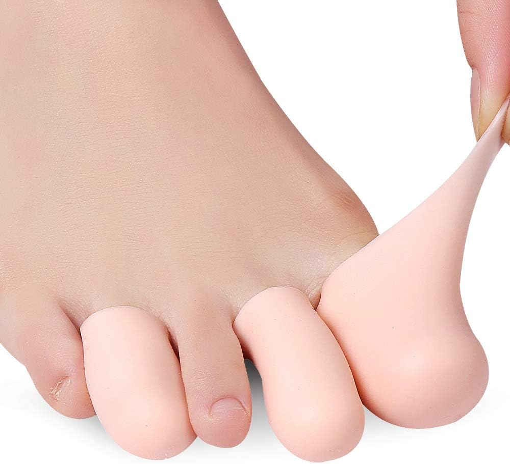 Toe Cushion Tubes Sleeves Soft Gel Corn Pads Protectors for Friction Pain Relief Foot Care Tool Finger Protect (Large X 4Pcs+Small X 4Pcs, Beige)