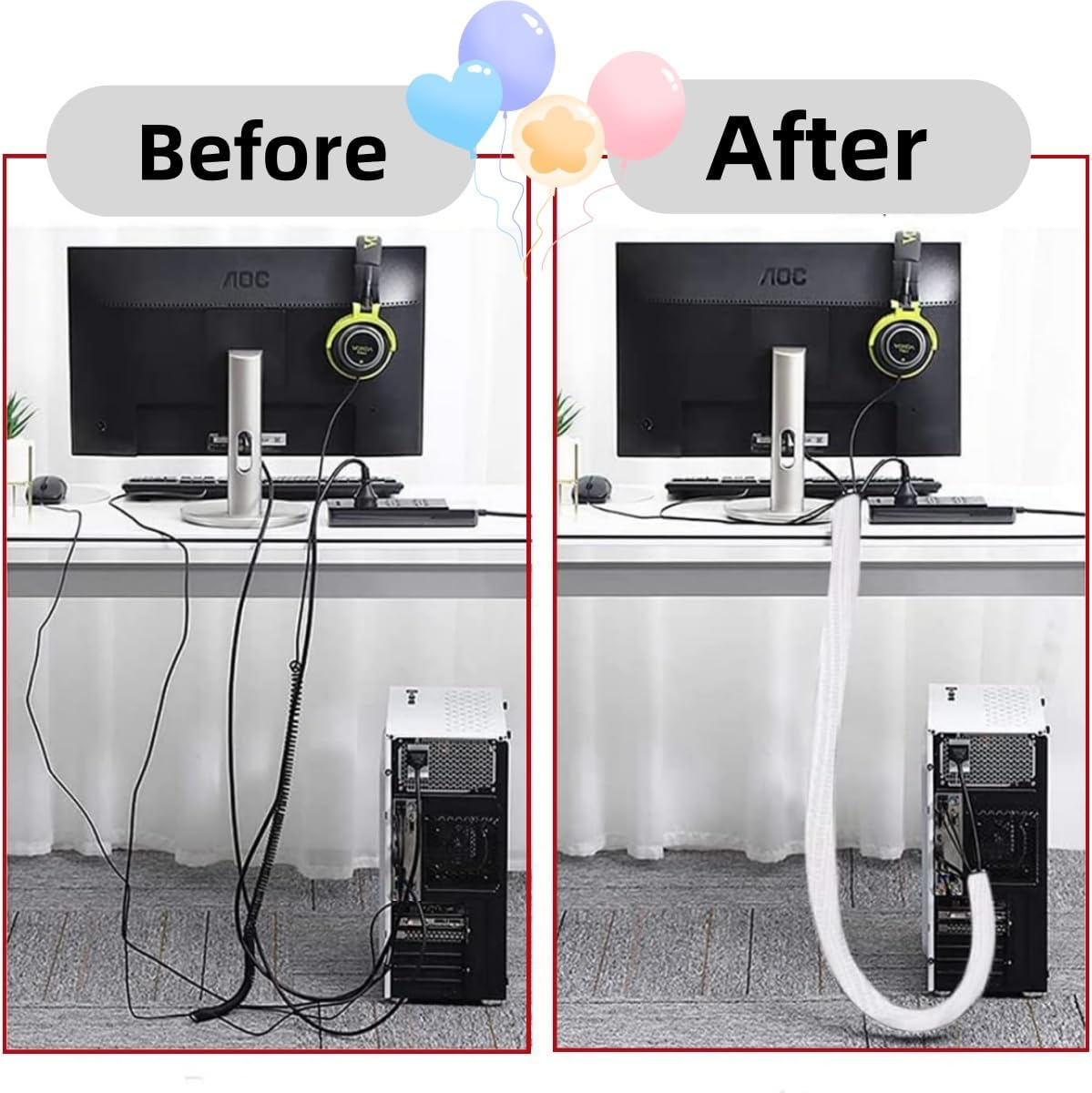 KLHCDUO Cable Protector Cable Wrap Cover,6.6 Ft (2M)- 1/2 Inch Inner Diameter Cable Organizer, Suitable for TV, Computer, Braided Wire Management, for Home and Office Use