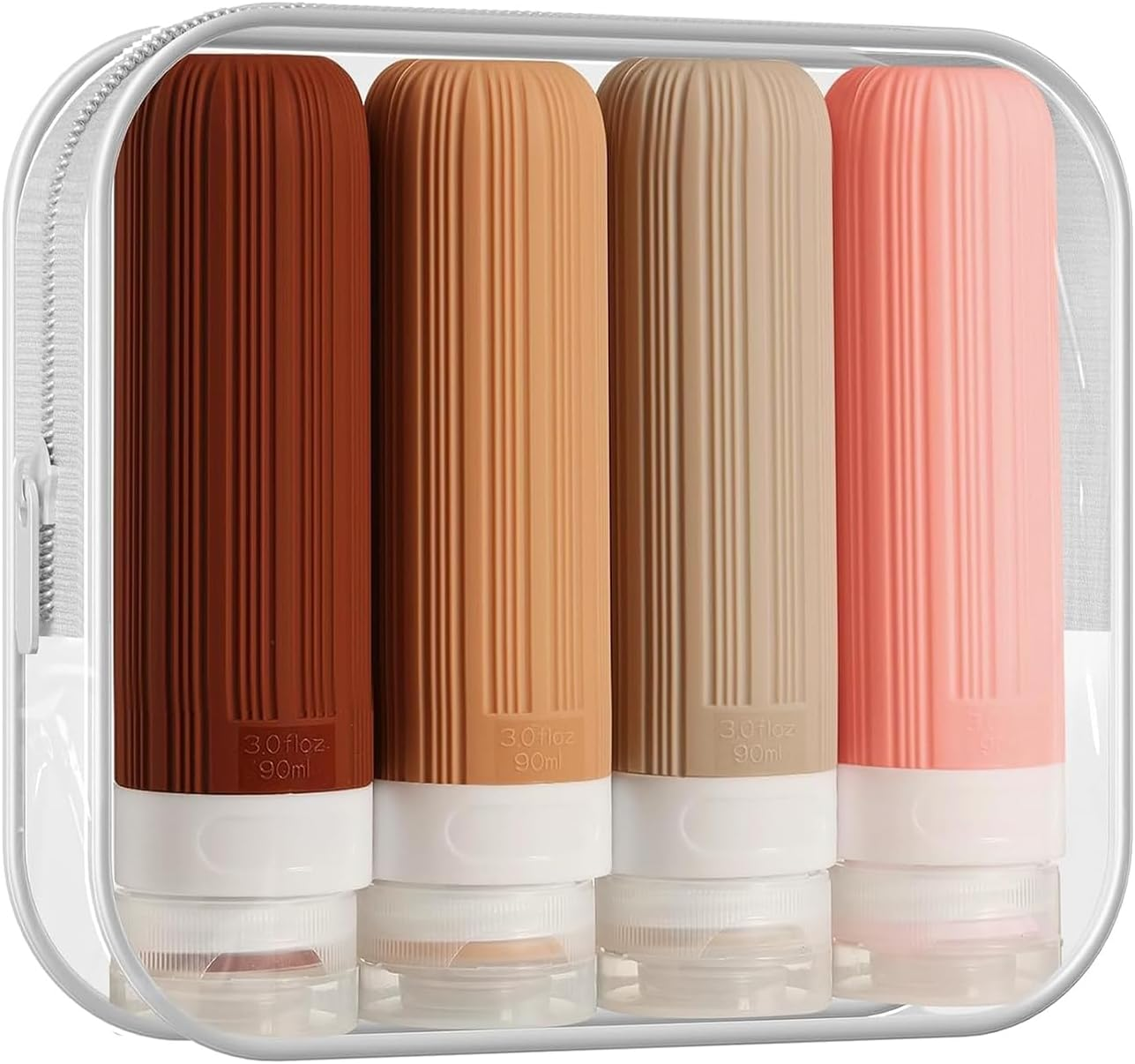 Mumoo Bear Travel Bottles for Toiletries, Tsa Approved 3Oz Portable Travel Bottles, BPA Free Leak Proof Squeezable Silicone Travel Size Containers, Travel Accessories with Clear Toiletry Bag (4 Pack)