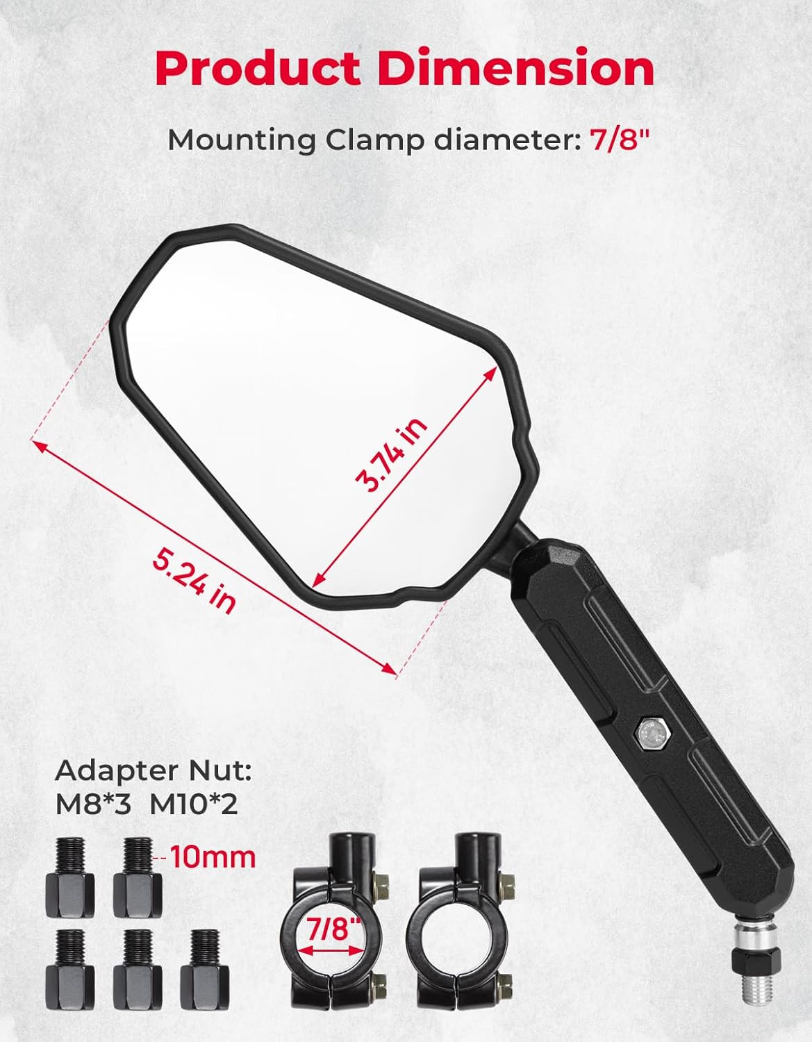 KEMIMOTO Motorcycle Side Mirrors M8 M10 Bolt Handlebar Mount Adjustment Universal Adventure Rearview Mirrors Convex Foldable 360 Degrees Compatible with ATV Scooter Dirt Bike image number 4