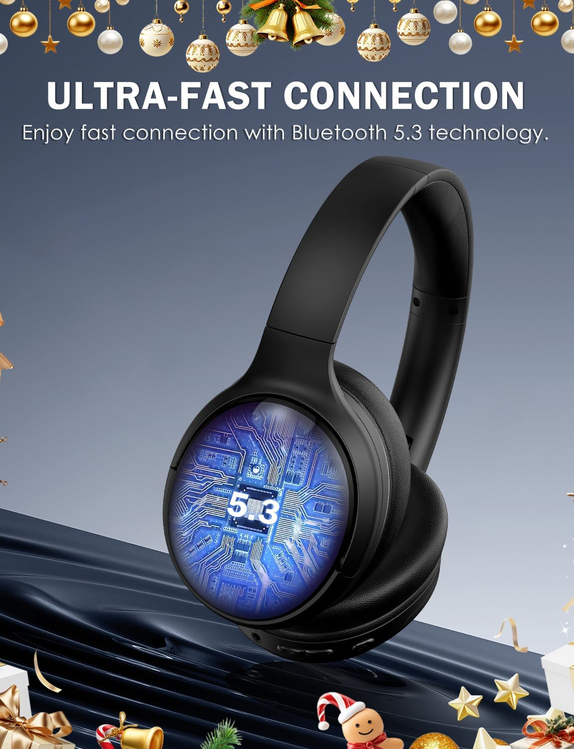 ONITOON Bluetooth Headphone with Cool RGB Light, Foldable Lightweight Wireless over Ear Headphone, 90&deg; Rotatable Earcups, Hifi Stereo with Deep Bass Audio for Travel, Ipad Cellphone Laptop PC image number 6