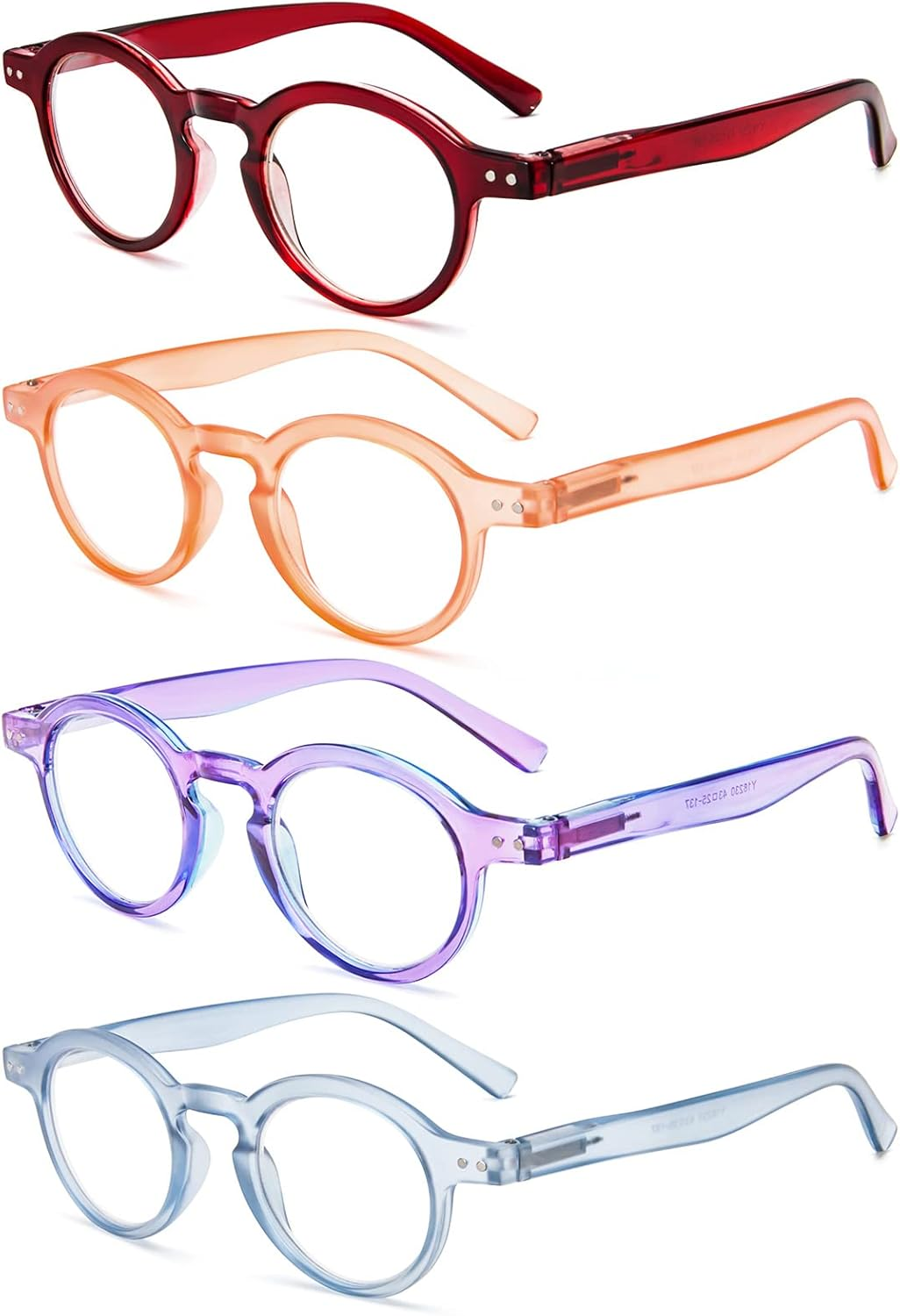 Kokobin 4-Pack Small round Reading Glasses Comfortable Readers Colored Stylish Frame for Women - 3.0 X, Greenbrowleopardtransparent image number 4