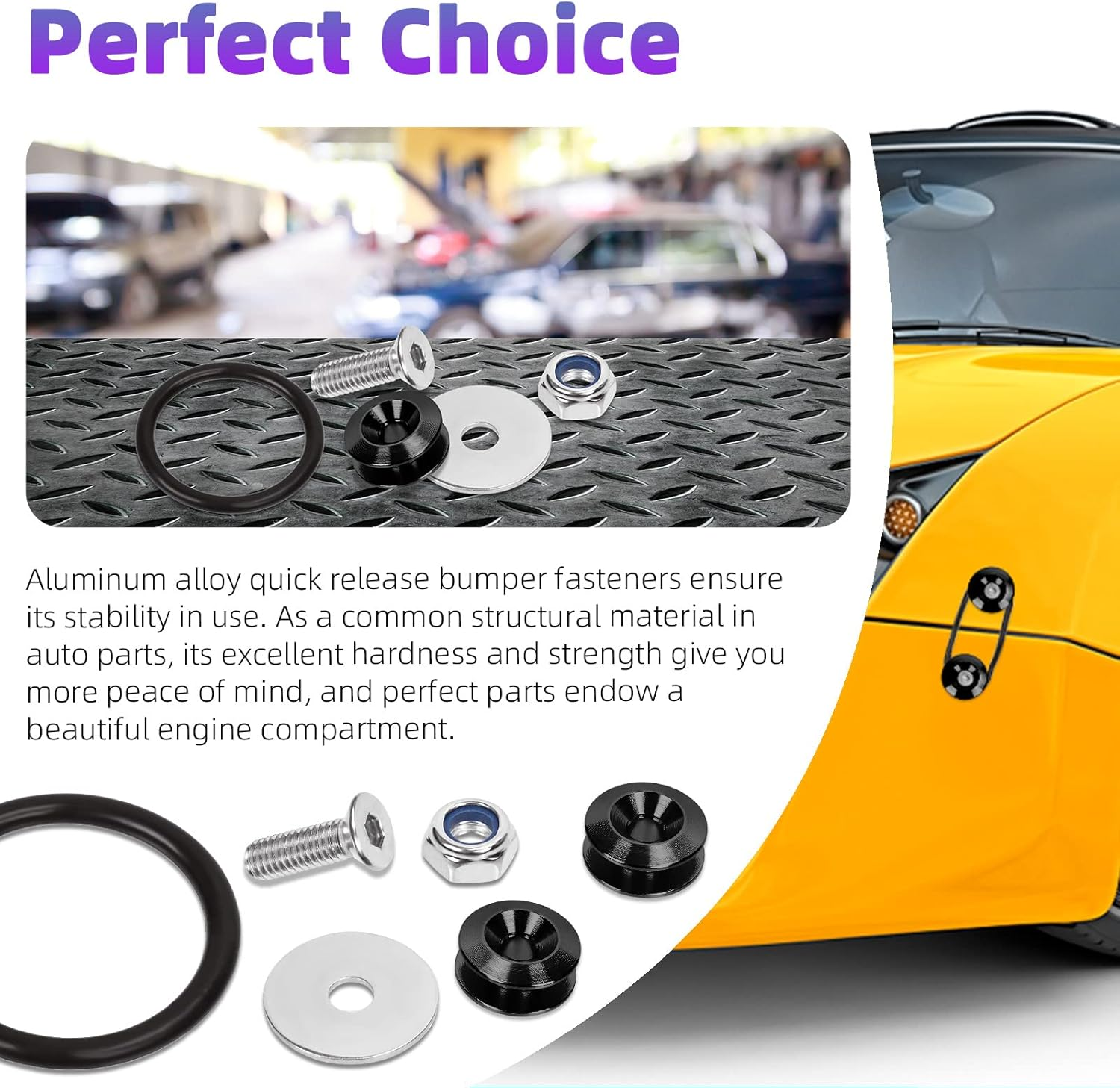 Swpeet 54Pcs - 3 Pairs Black Quick Release Fastener Kit, Universal Aluminum Bumper Clips Quick Release Front Rear Bumper Fasteners Trunk Front Rear Bumper Fasteners Fenders Holders Kit for Car Bumper image number 6