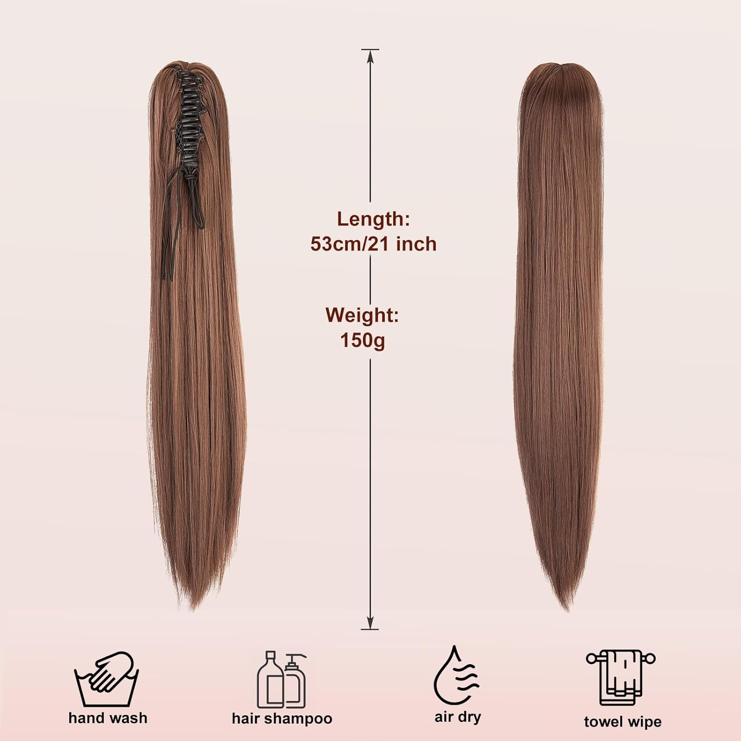 Dcbaboo Ponytail Extension Natural Smooth Hair Extension Natural Hair Clip 50 Cm Hairpiece Natural Hair Ponytail Clip Long Synthetic Straight Ponytail Dark Auburn image number 6