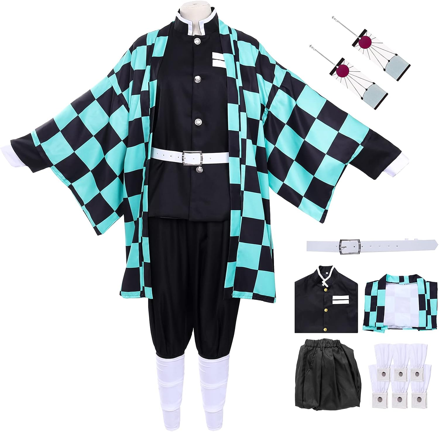 Anime Cosplay Costume,Black Green Japan Kimono,Unisex Adult Cloak Jacket Uniform Outfit,Kimono Halloween Cosplay Anime Outfit Adult Coat Costume