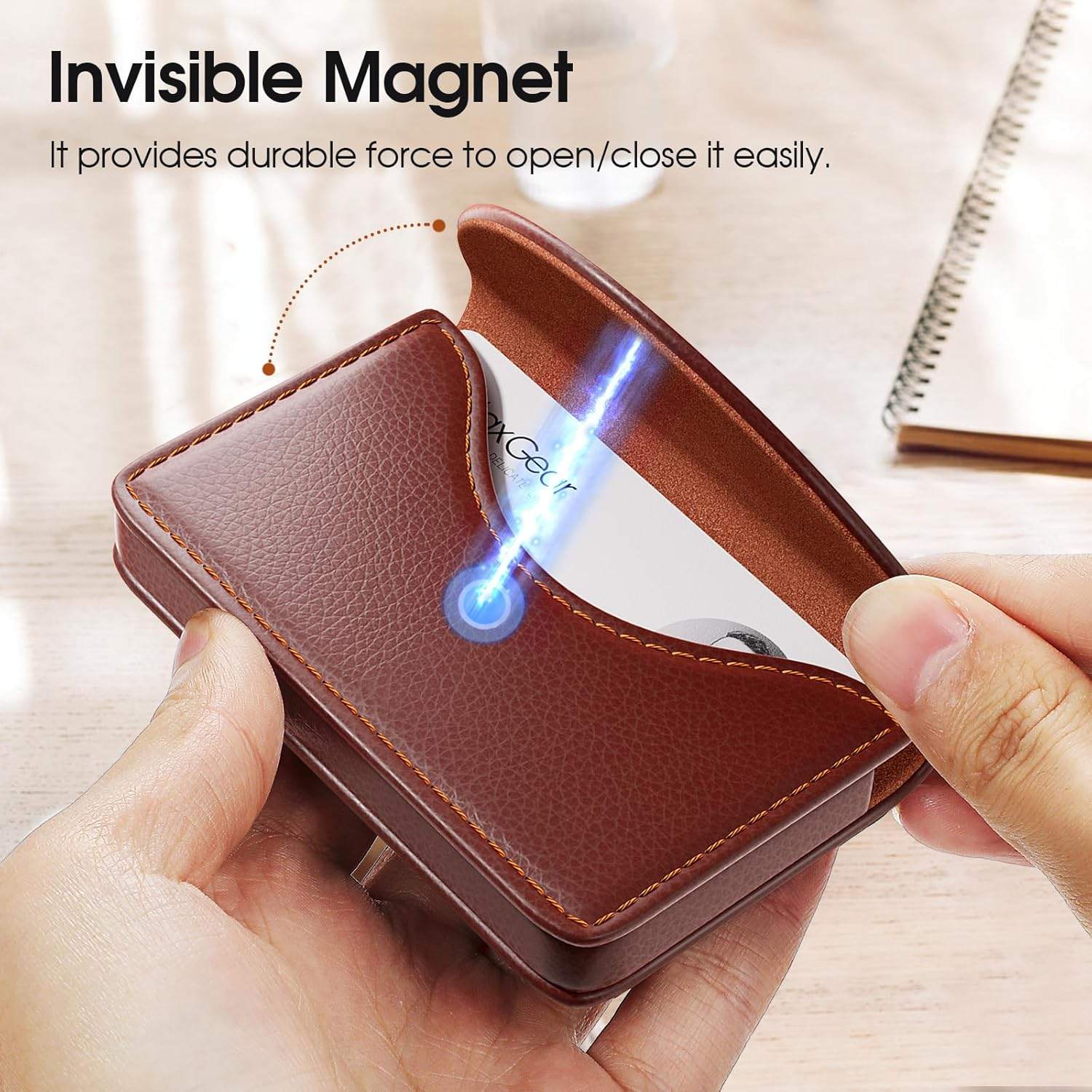 Maxgear Business Card Holder Case, PU Leather Business Card Case for Purse, Pocket Business Card Holders for Men or Women, Magnetic Travel Card Holder Wallet, Portable Business Card Carrier, Coffee