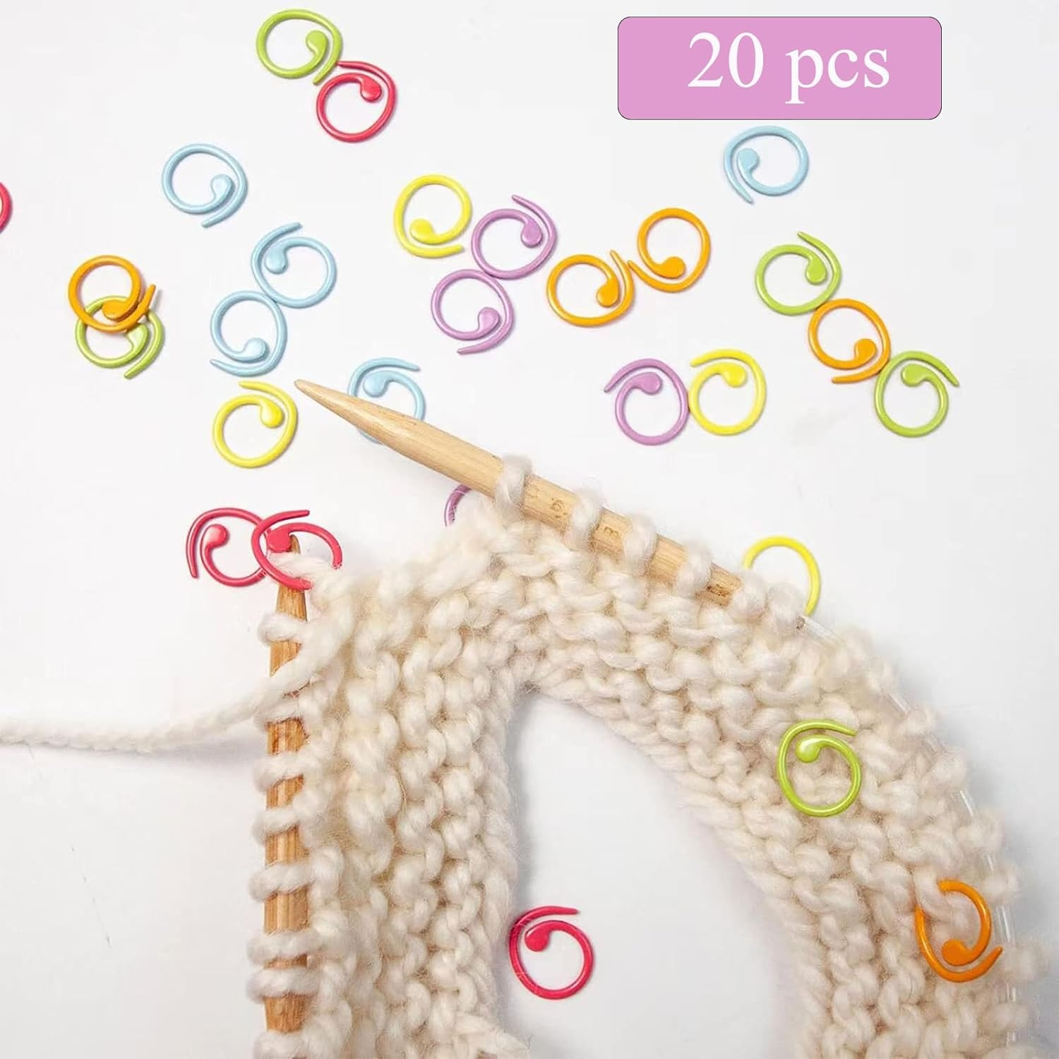Stitch Marker Ring 20PCS Upgraded - Small Counter Stitch Markers Clip DIY Knitting Tools Crochet Locking Sewing Accessories Mixed Color Plastic Knit Counting Split Ring image number 2