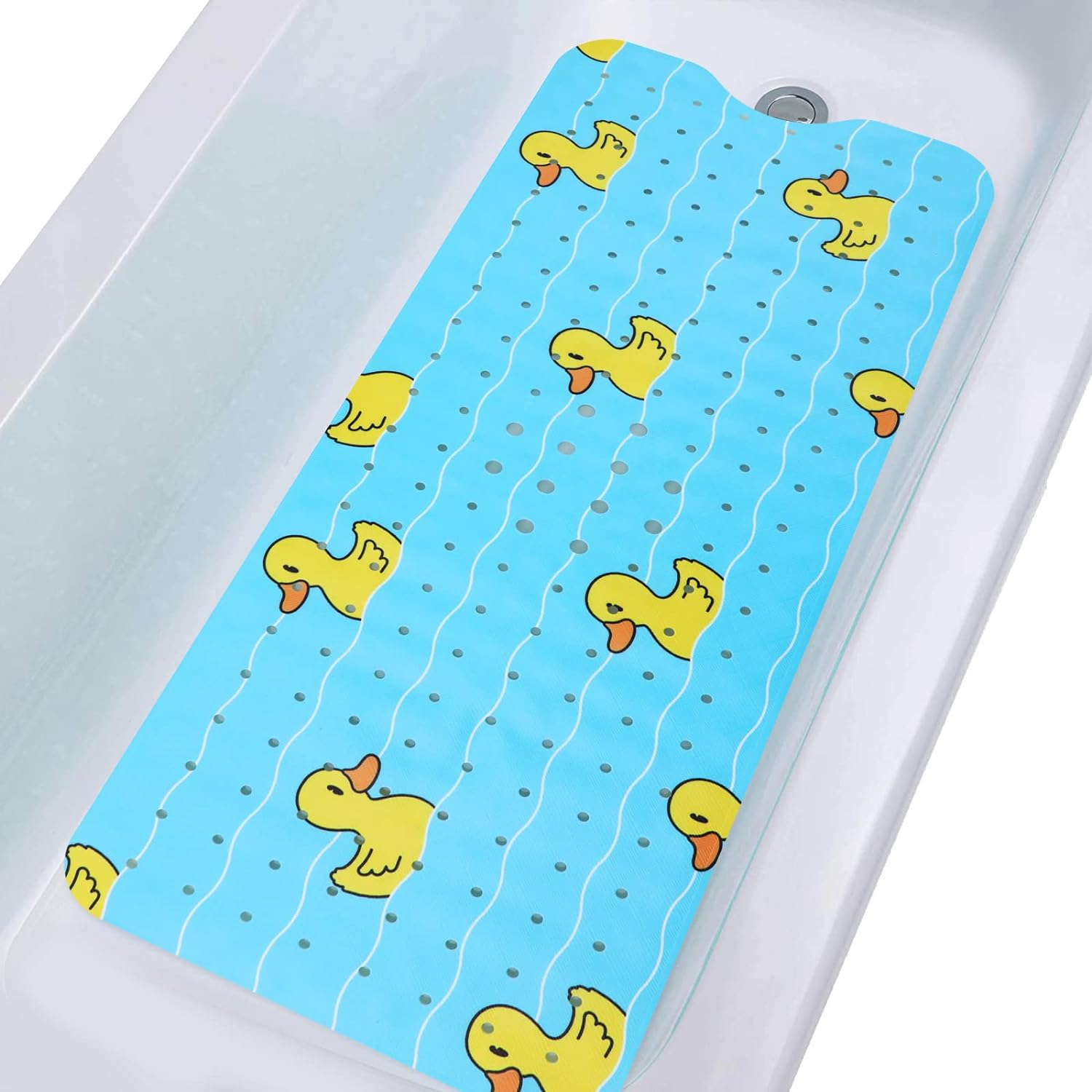 Bathtub Mat Non Slip Shower for Kids Adults & Elderly 40X16 Inch Extra Long anti Bath Mats Tub with Suction Cups and Drain Holes,Duck Blue Ducks
