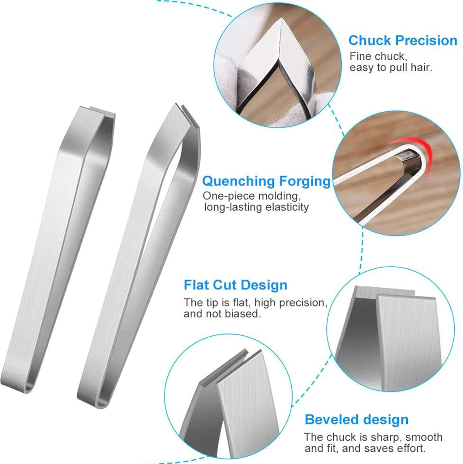 4Pieces Fish Bone Tweezers Upgraded - Global Japanese Pin Tweezer Pliers Curved Non-Slip Grip Set Remover Kitchen Tool Flat Bevel Edge Stainless Steel Fishbone Clips image number 3