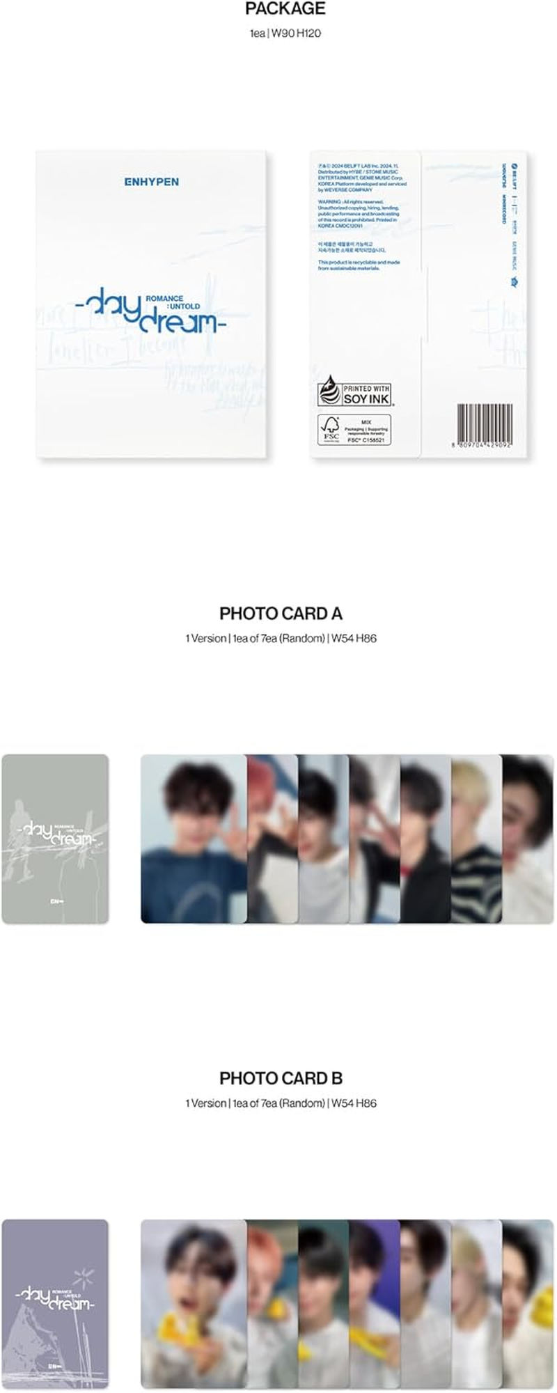 ENHYPEN EN- ROMANCE : UNTOLD Daydream 2Nd Album Repackage Weverse Albums Version Package+2P Photocard+7P Polaroid Photocard+1P QR Card+1P Track Card+Tracking Sealed image number 3