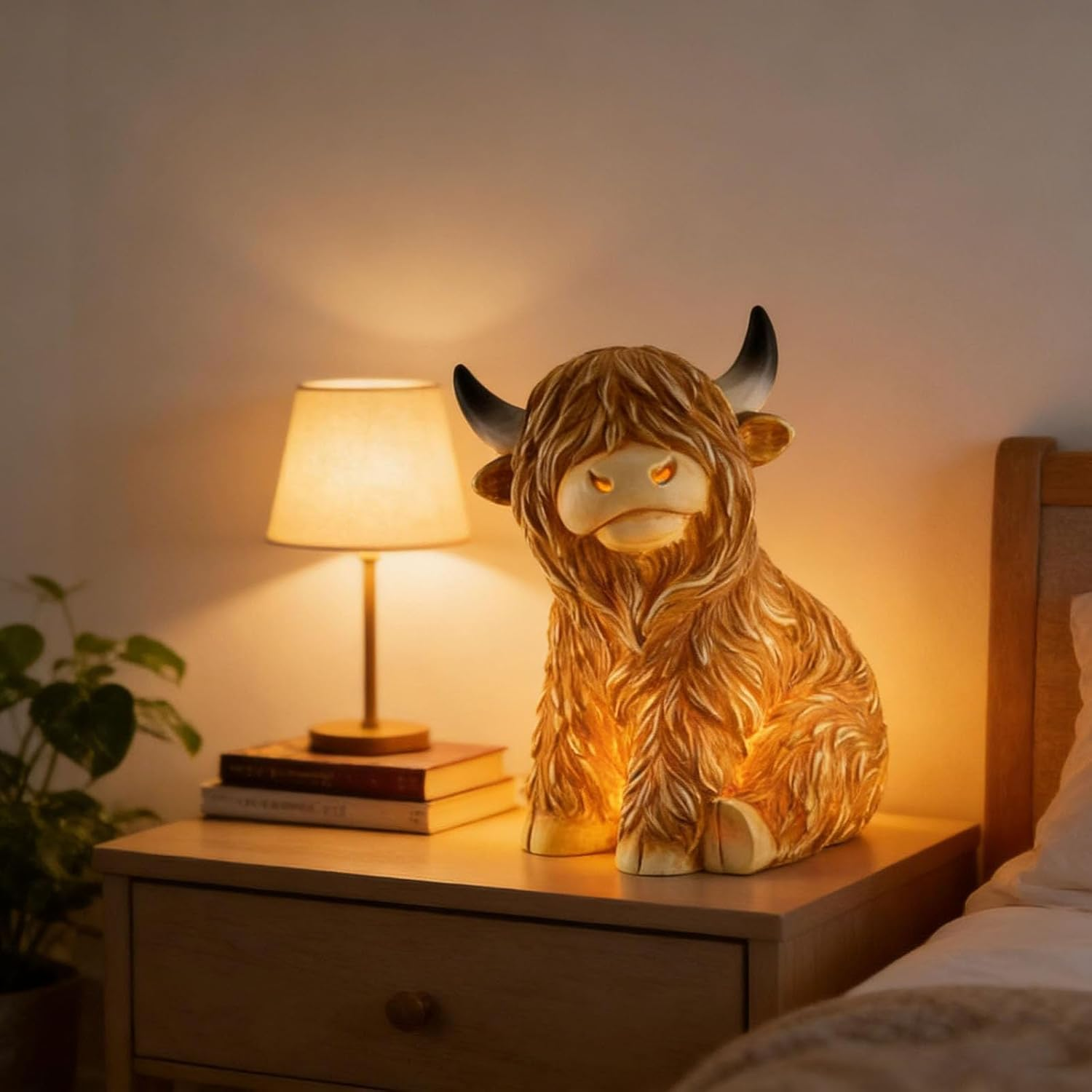 The Cozy Highland Glow: Highland Cattle Lamp, Cow Accent Light, Decorative Table Lamps Night Lights, Rustic Farmhouse Home Animal Decor Lighting for Bedroom Nursery Living Room, Shelf & Gift (8In) - 4In image number 3