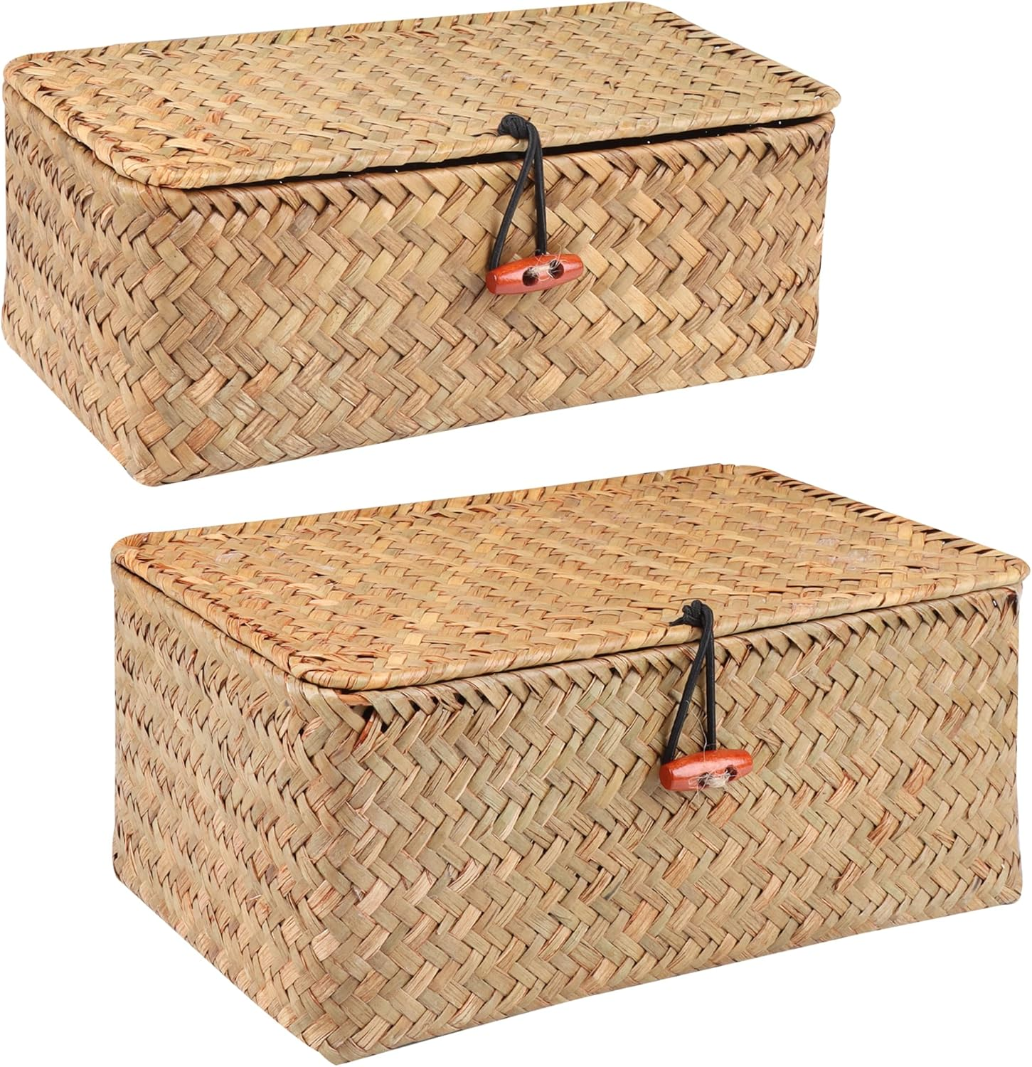 Wicker Shelf Baskets with Lid,Handwoven Seagrass Basket for Storage Basket Bins Rectangular Home Organizer Gift Boxes (Natural Large)