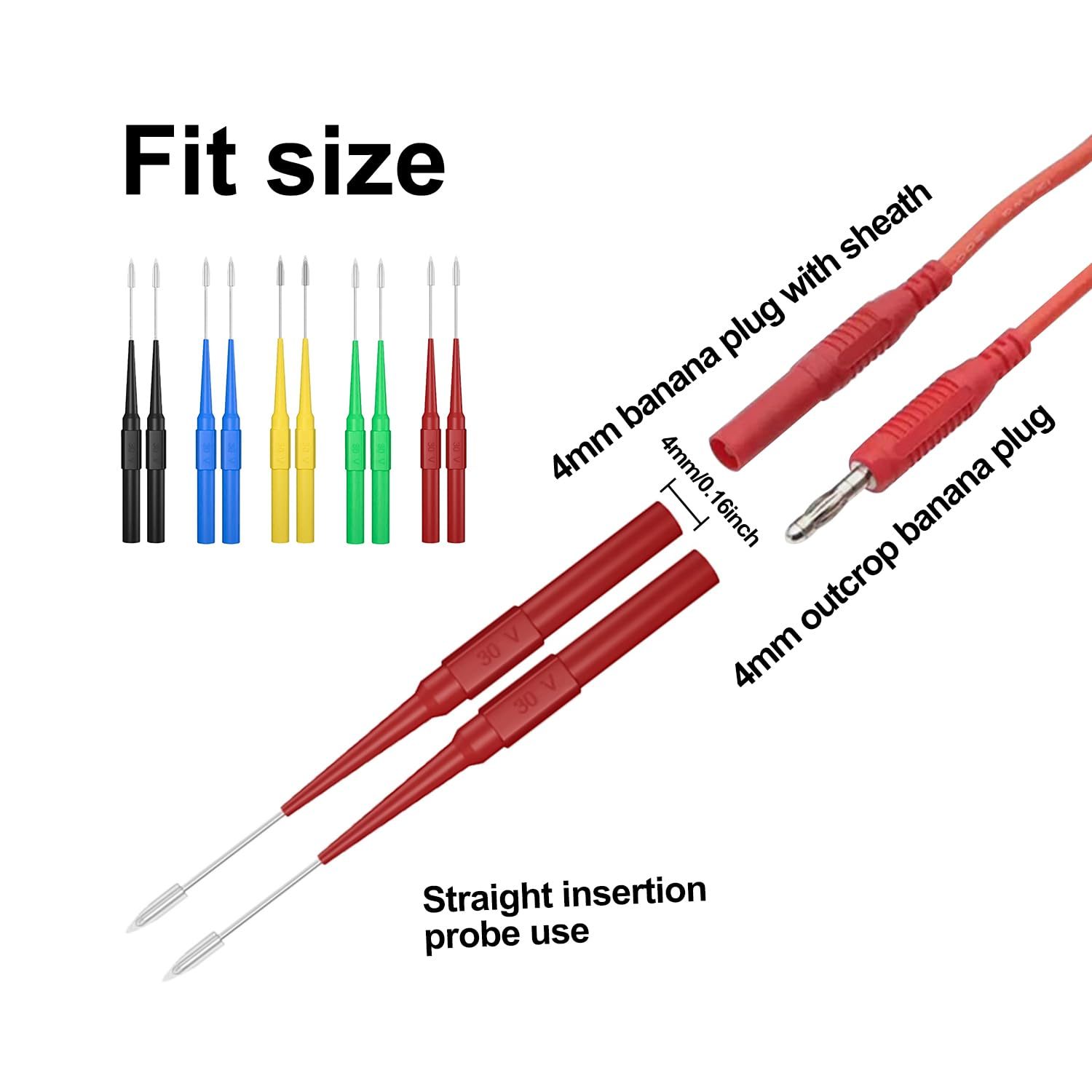 10 Pcs Funcyboo Probe Pin, Test Back Probe Kit 0.7Mm Test Probe Non-Destructive Insulation Wire Piercing Needle Multimeter Test Probe Pins for Banana Socket Tester Car Tester image number 2