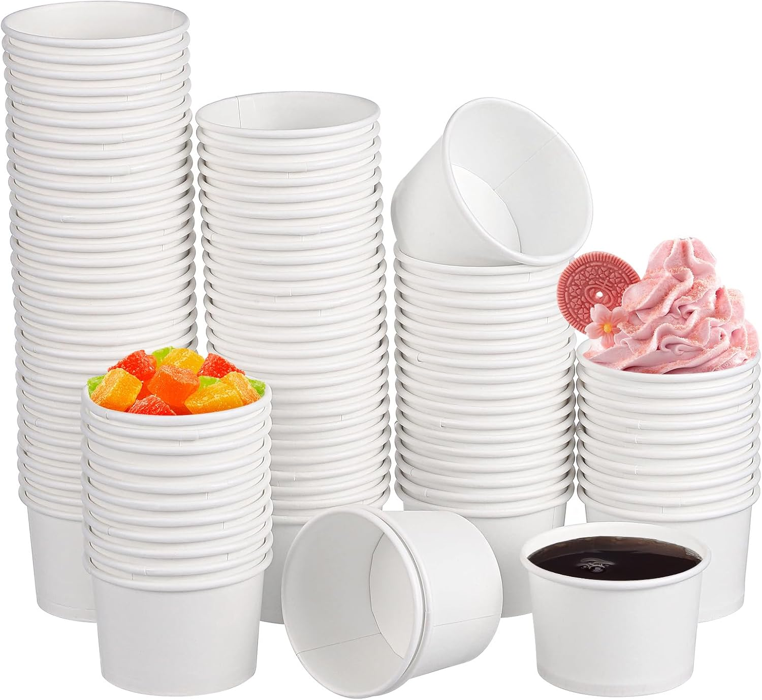 SOLUSTRE 100Pcs Disposable Paper Cups Small Ice Cream Cups White Paper Dessert Bowls for Hot or Cold Food Sundae Soup