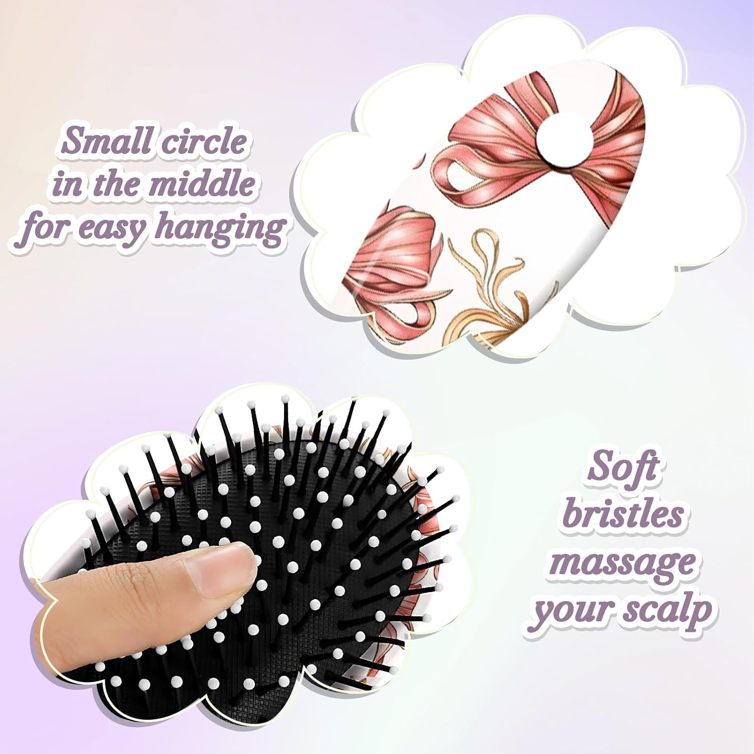 Gabraden Hair Brush,Detangling Hair Brush,Soft Bristles for Effortless Tangle Removal,Detangler Hairbrush for Women Men Boys Girls Wet Dry All Hair Types (Pink Bow) - Black Butterfly image number 3