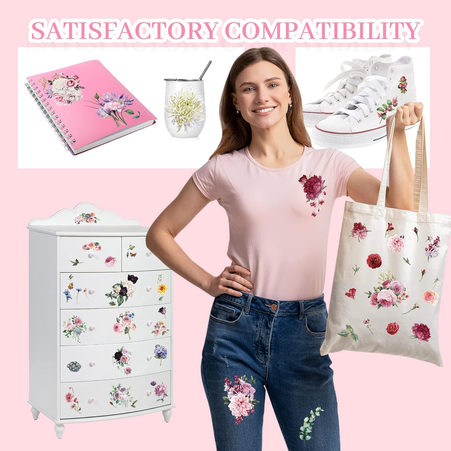 6 Sheets Spring Flowers Rub on Transfers Vintage Rose for Furniture Bird Flower Rub on Decals Wood Crafts DIY Arts Large Transfer 16 X 12 Inches(Flower Style) image number 1