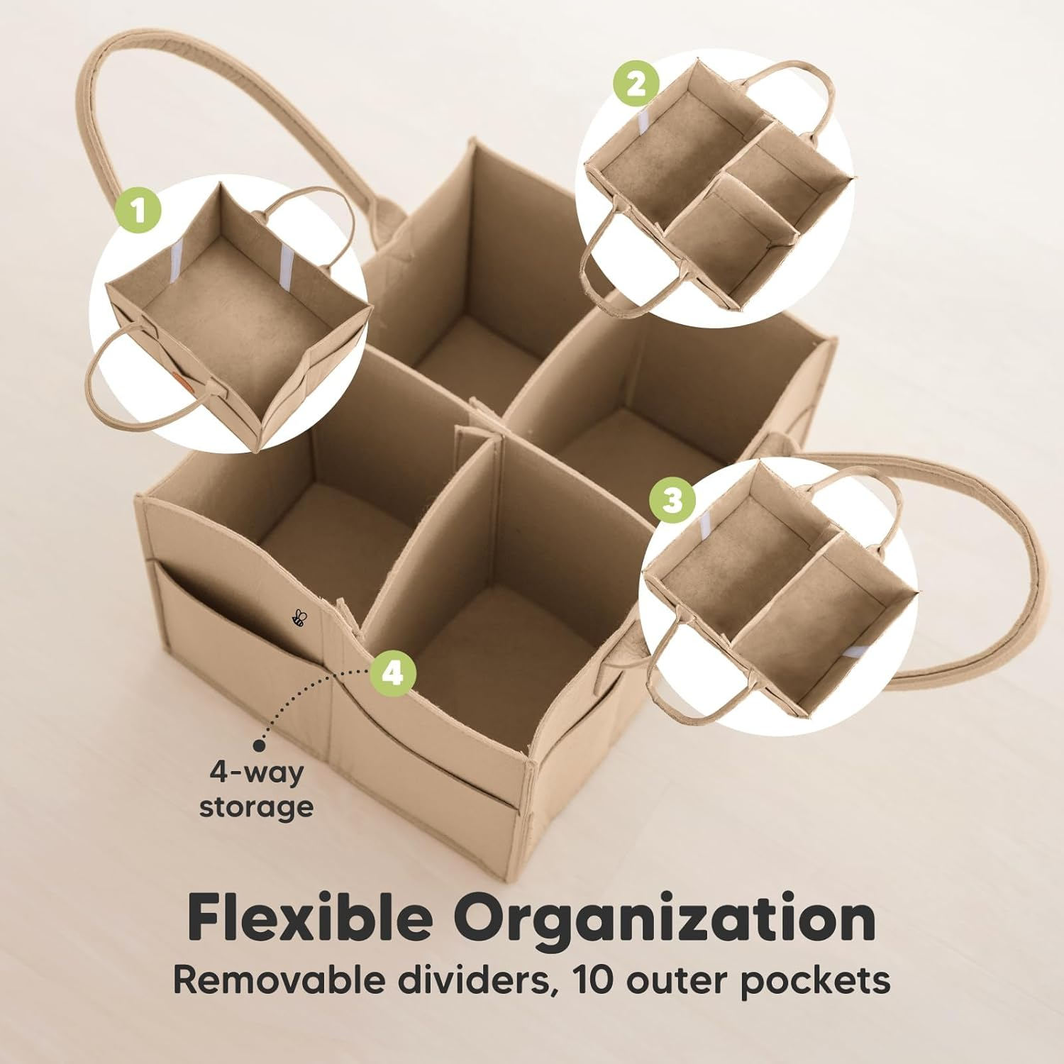 ZANZER All-In-One Diaper Caddy - Nursery & Car Storage Organizer, Portable Changing Table Essential, Baby Gift Basket for Boys & Girls (Taupe) image number 3