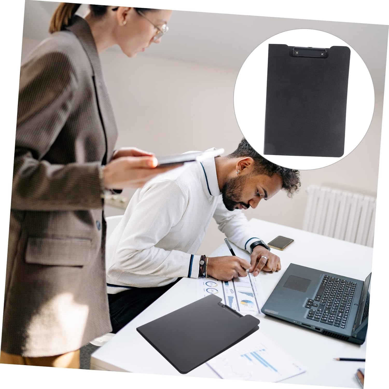 TEHAUX Office Clipboard Storage Clip Portable Writing Board for File Organization Design Secure Clips for Documents Notes Lightweight Stylish for Office School Use - Black image number 5