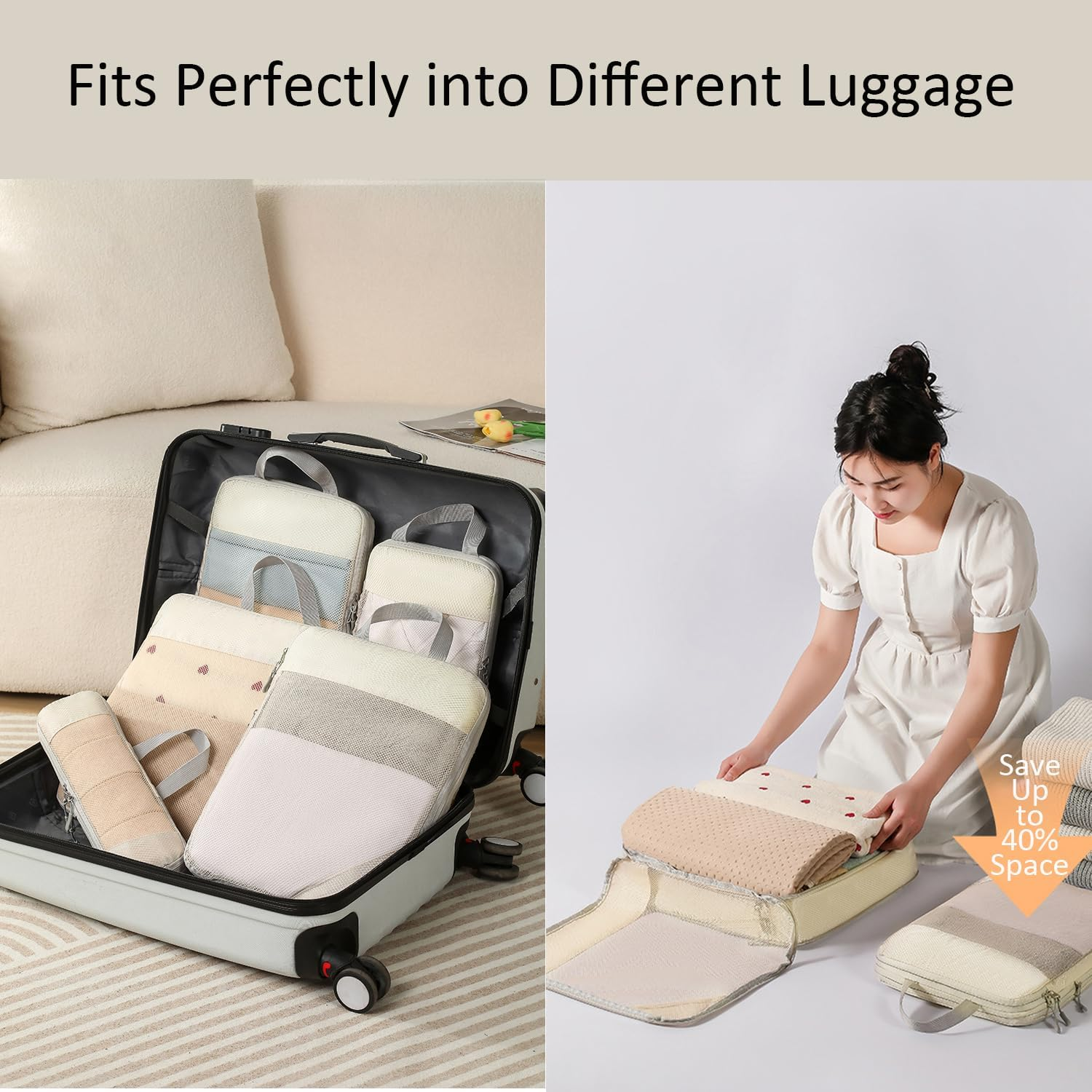 Packing Cubes Compression Packing Cubes for Travel, JOYCHER Travel Packing Organisers Cubes Accessories Mesh Compression Bags Luggage for Man & Women Suitcases