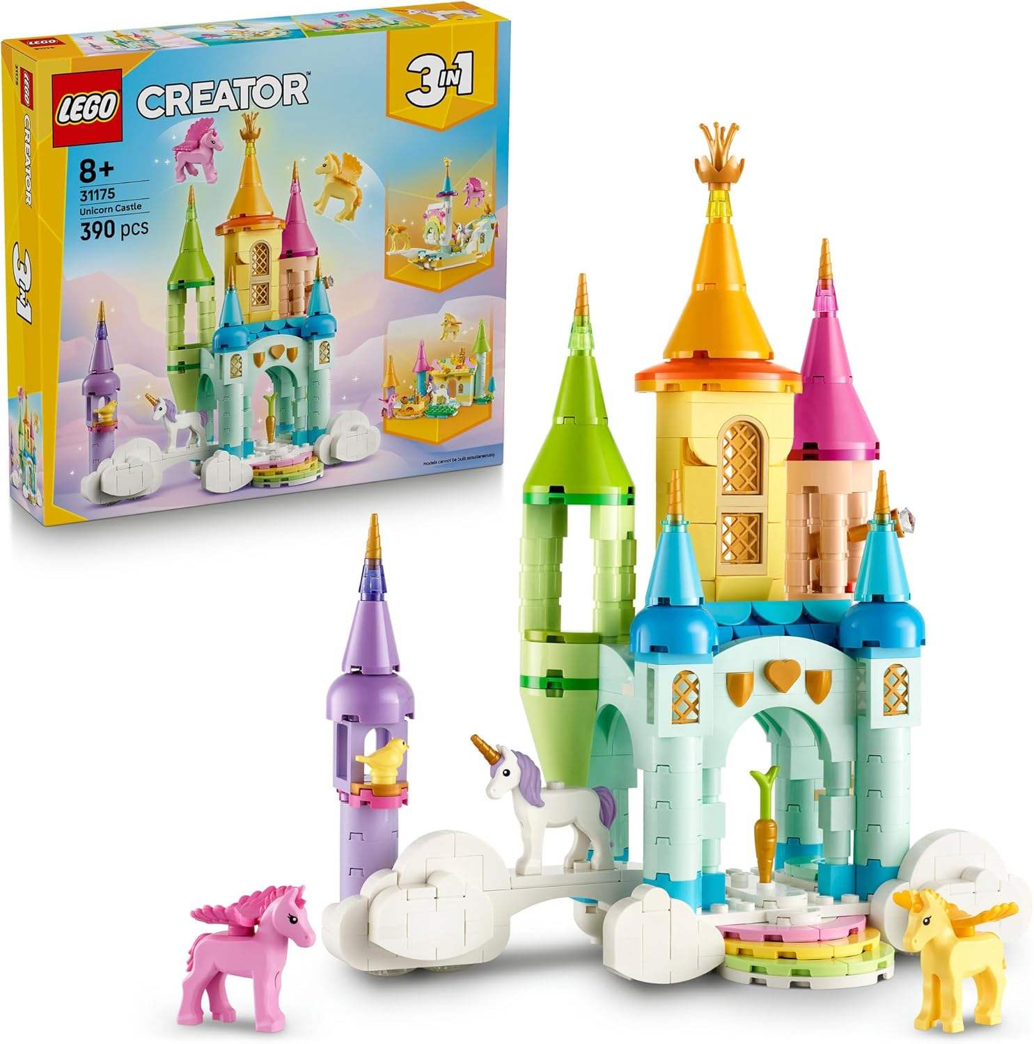 LEGO&reg; Creator 3In1 Unicorn Castle 31175 Toy Animal Playset, Rebuilds into a Ship or Forest Cabin Set, Room Decor for Kids, Fantasy Birthday Toys for Girls and Boys Aged 8 Years Old and Over