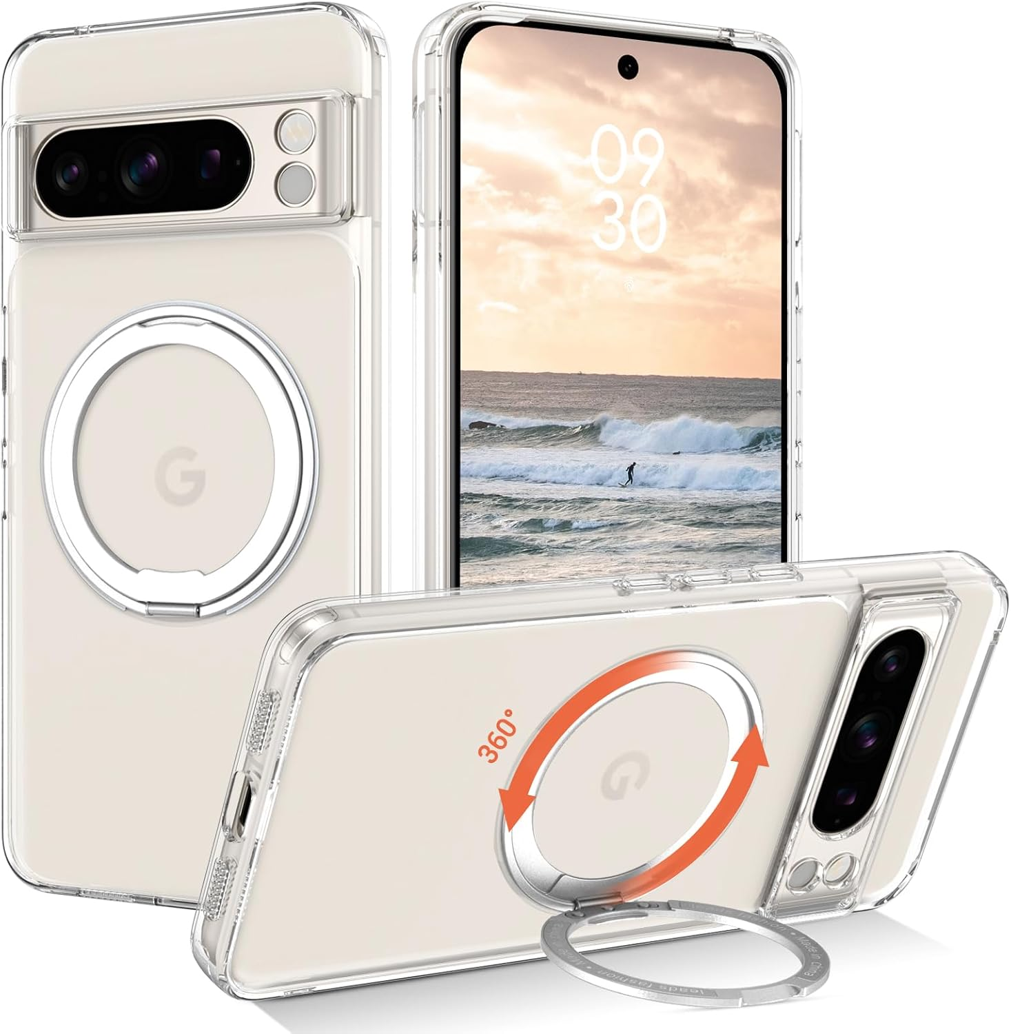 BENTOBEN Google Pixel 8 Pro Case, Magnetic Slim Phone Cases with Ring Holder [Compatible with Magsafe] 360&deg; Rotatable Stand,Shockproof Drop Safe Full Body Protective Cover for Google Pixel 8 Pro,Clear image number 6