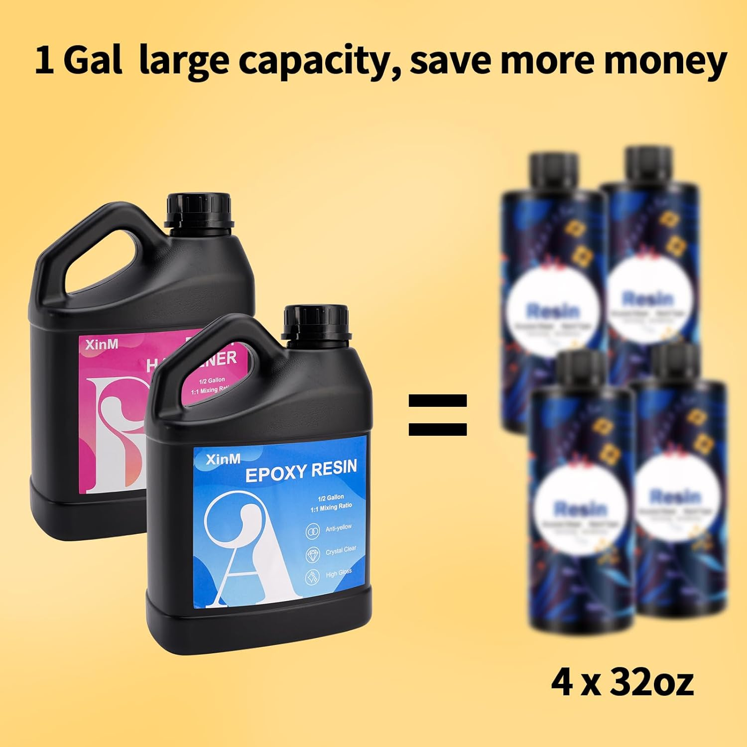 Xinm 1 Gallon Epoxy Resin Kit, 0.5 Gal Resin & 0.5 Gal Hardner, Bubble Free & Crystal Clear Ideal for DIY Crafts image number 4