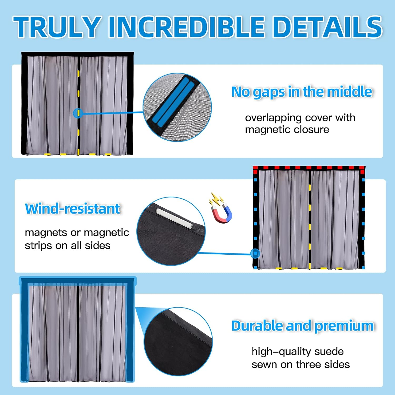 ZATOOTO Van Bug Screen Magnetic Side Sliding Door Van Mesh Screen Curtain Easy to Install and Remove, Universal Magnetic Fly Screen for Mercedes Sprinter Motorhome Campervan, 83"(H) X 59"(W) image number 1