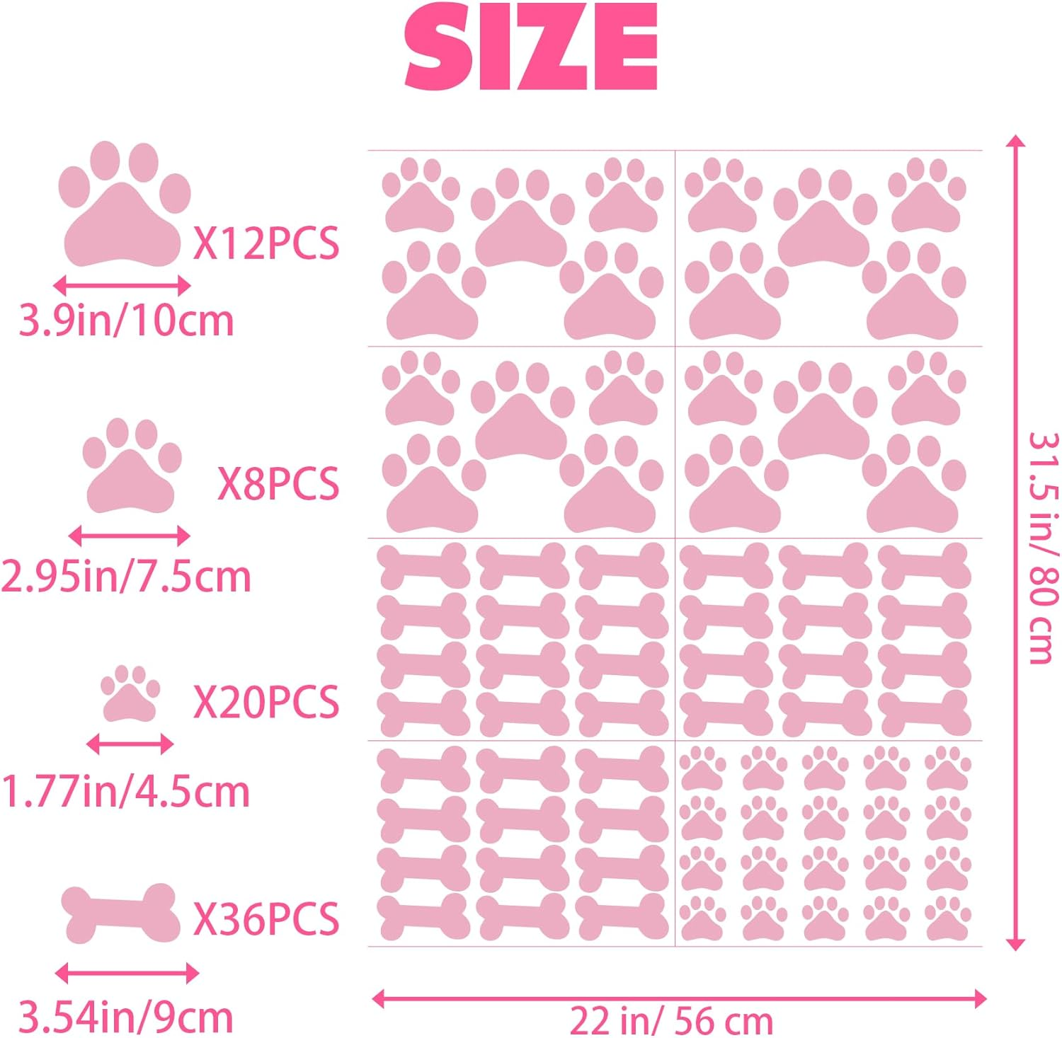 76 PCS Dog Paw Print Stickers Dog Paw Stickers Dog Bones Wall Decals Decals Peel and Stick, Removable Vinyl Animal Footprint Mural for Boys Girls Bedroom Decor Nursery Wall Decor image number 4