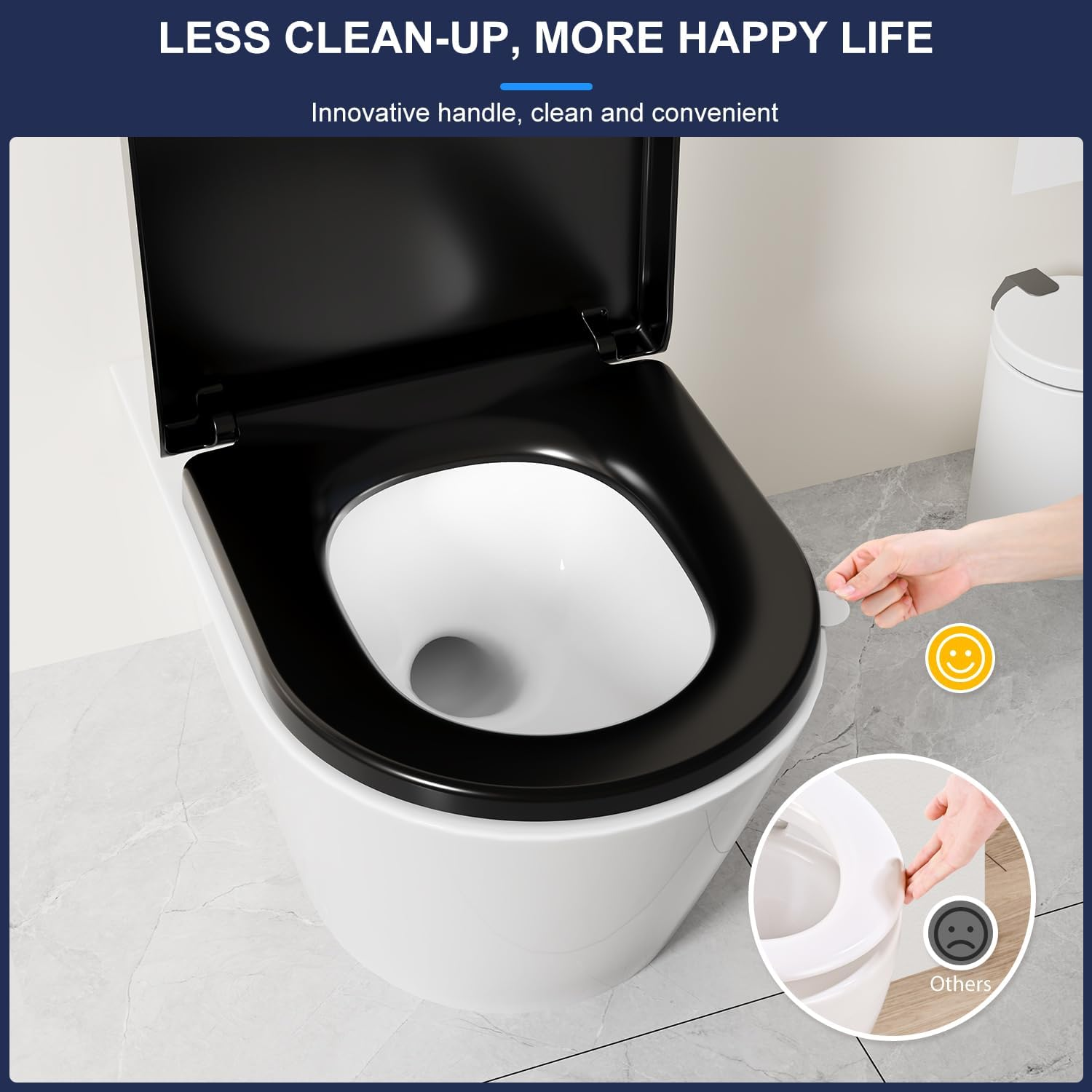 YEAUPE PRO U2009B WC Sitz Mit Absenkautomatik D-Form Schwarz Toilet Seat with Soft-Close Mechanism, D-Shape, Black D, 42.5 X 36.3 X 4.9 Cm image number 5